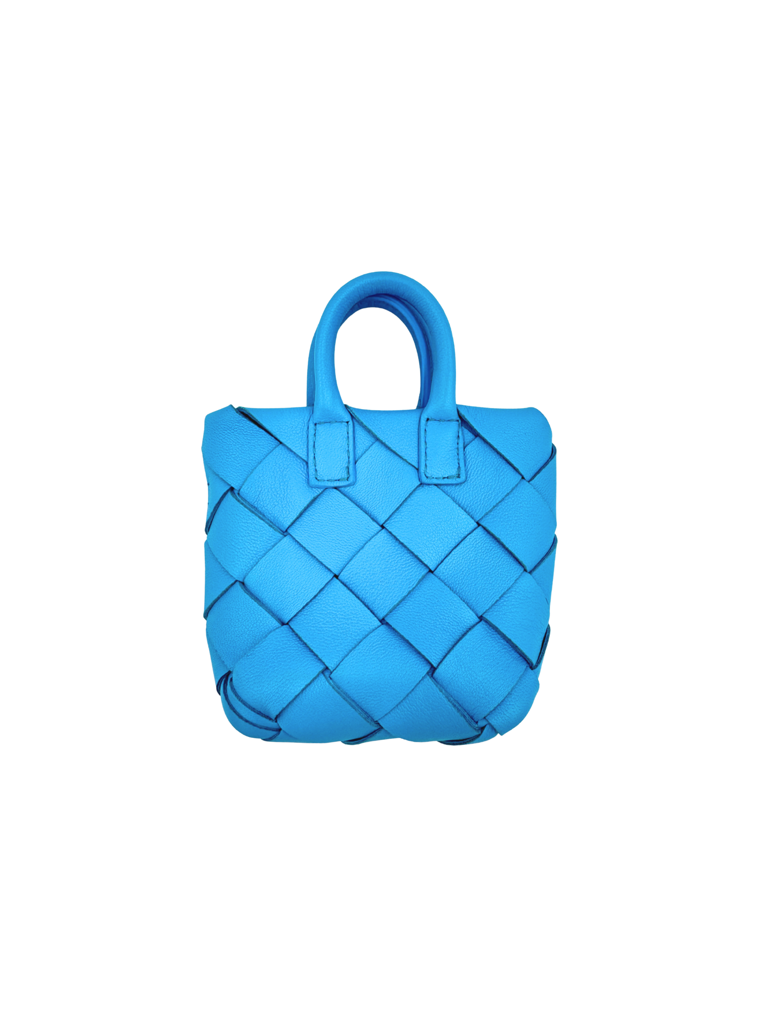 Mini Cabat Bag Charm in Blue Intrecciato Woven Leather