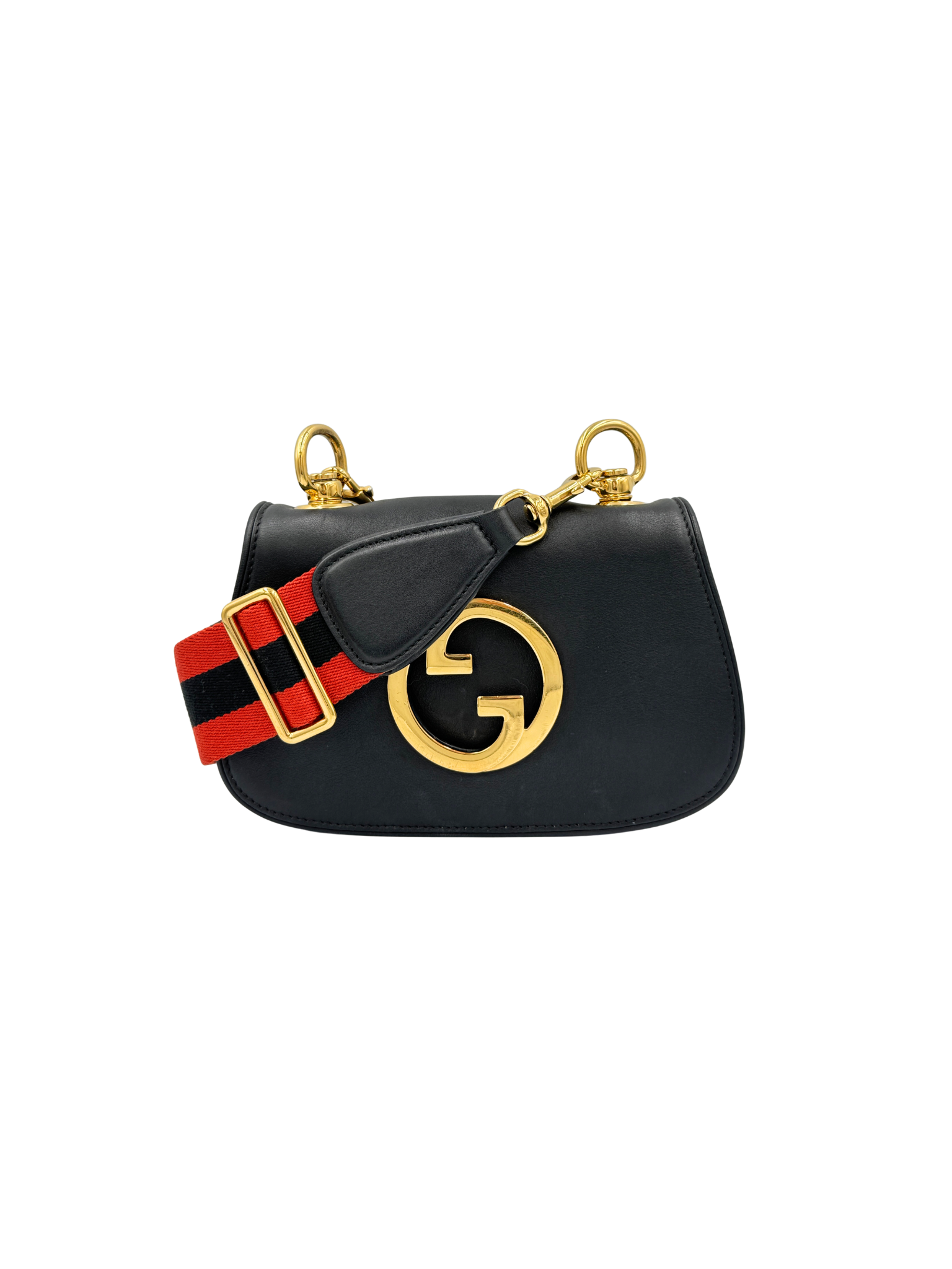 Small Blondie GG Logo Shoulder Bag with Canvas Strap in Black Leather