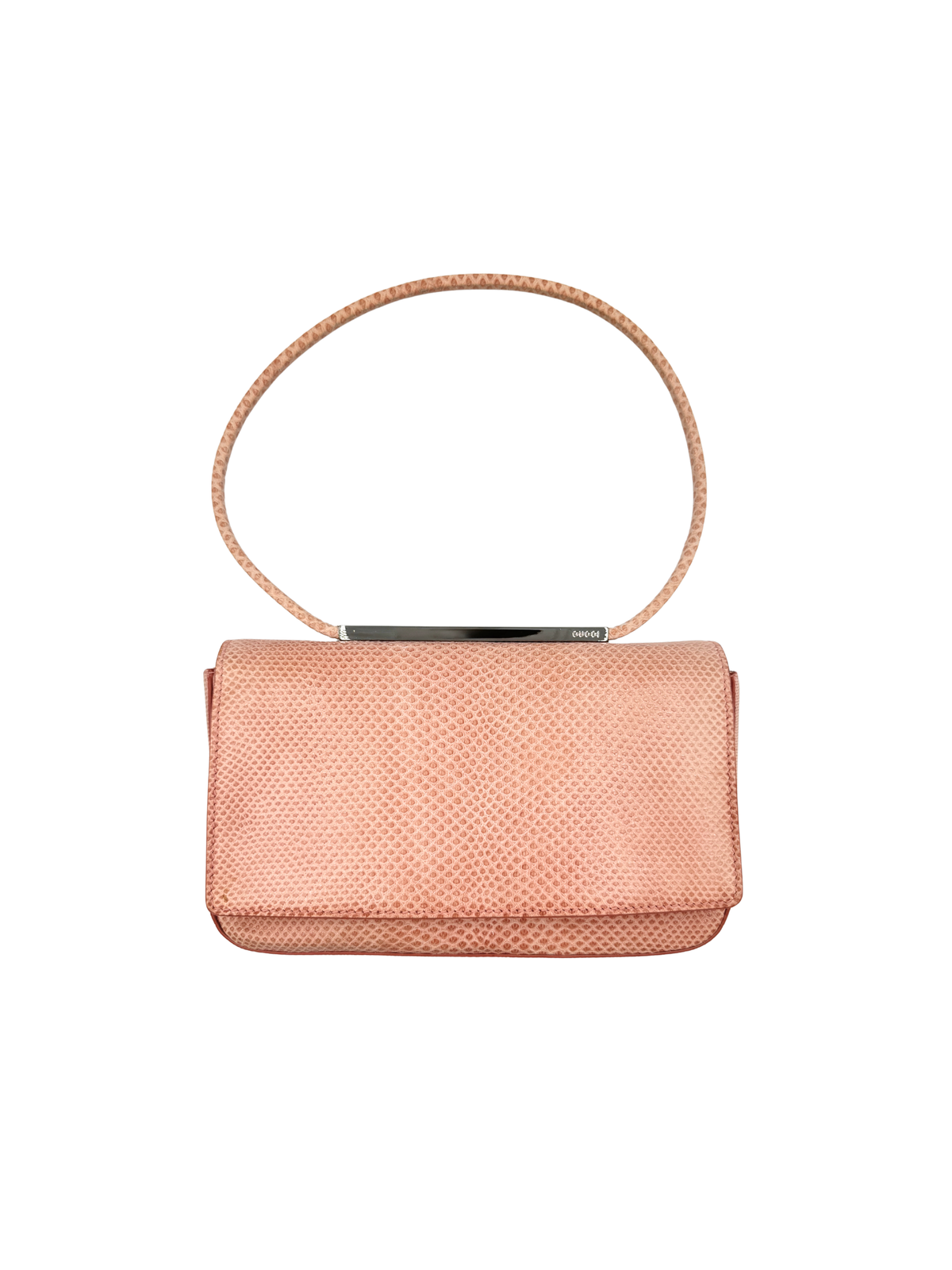 Vintage Tom Ford Era Lizard Metal Bar Shoulder Bag in Blush Pink Lizard