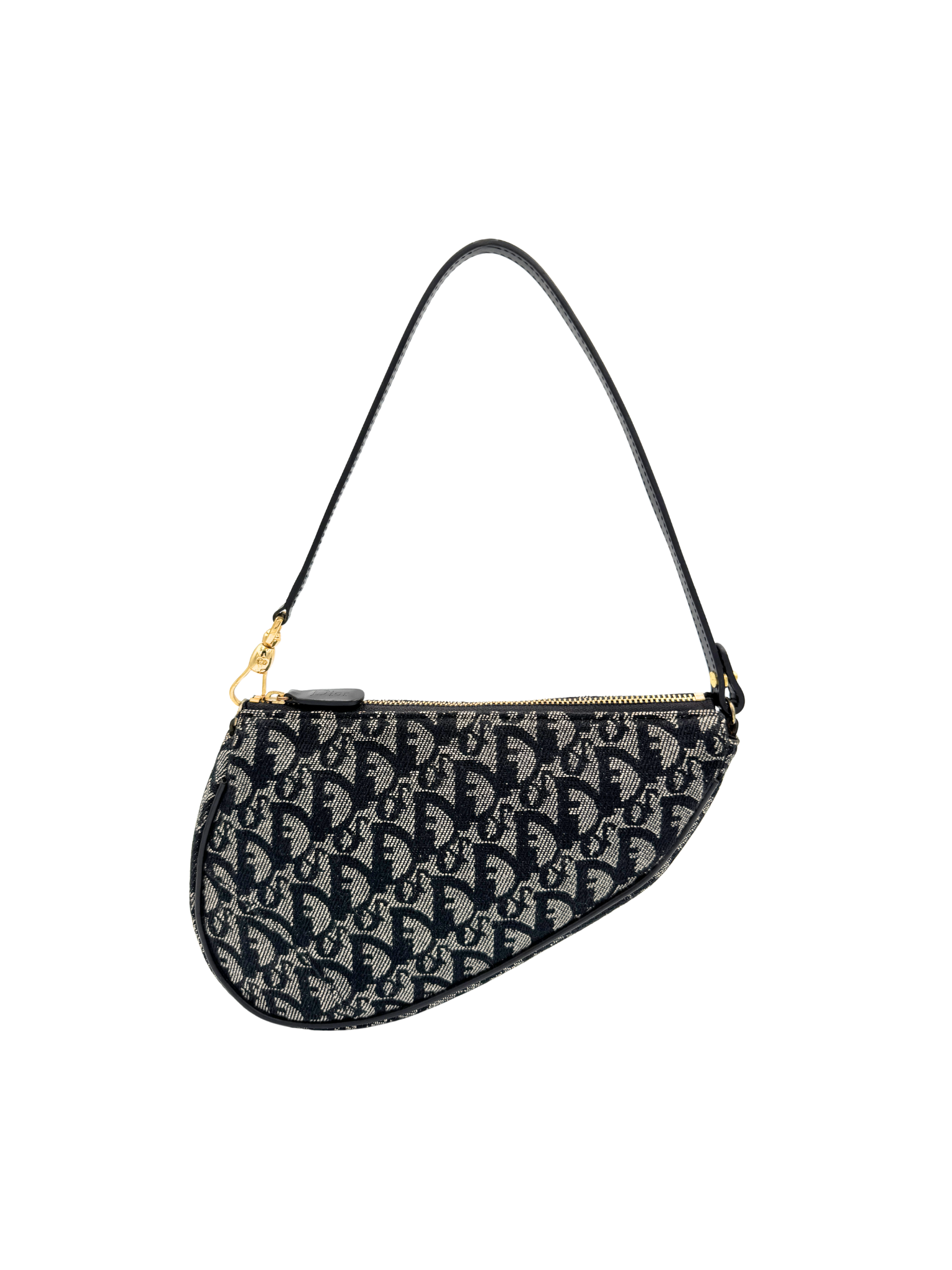 Vintage Mini Saddle Shoulder Bag Pochette in Black Monogram Oblique Diorissimo Canvas