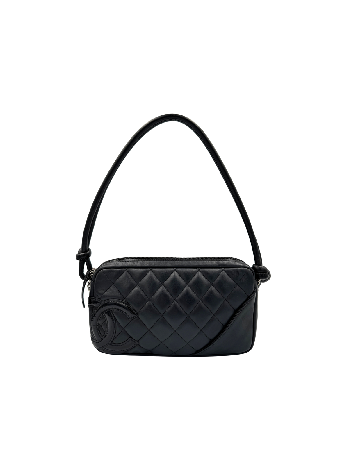 Vintage Karl Lagerfeld Era CC Cambon Ligne Quilted Shoulder Bag in Black Leather