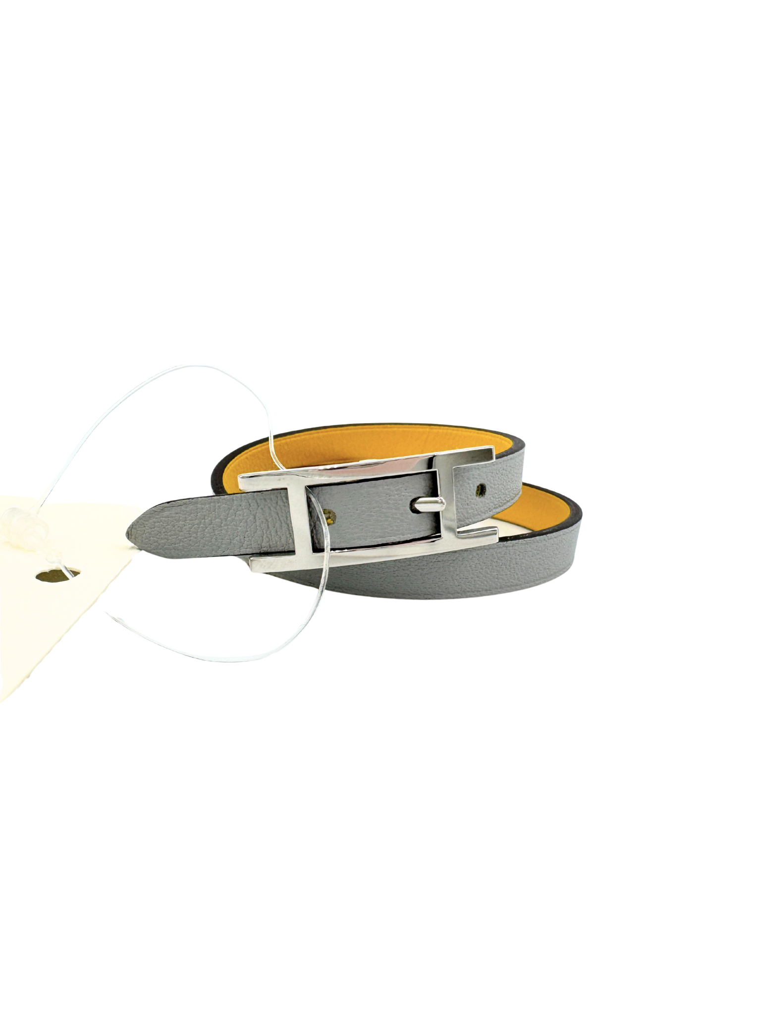 Size T1 Behapi Double Tour Reversible Bracelet in Bleu Glacier/Jaune De Naples Swift Leather