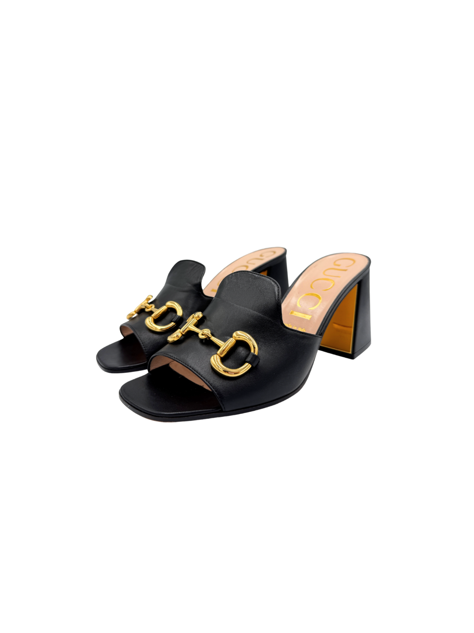 Size 40.5 Horsebit Slide Sandals in Black Smooth Leather