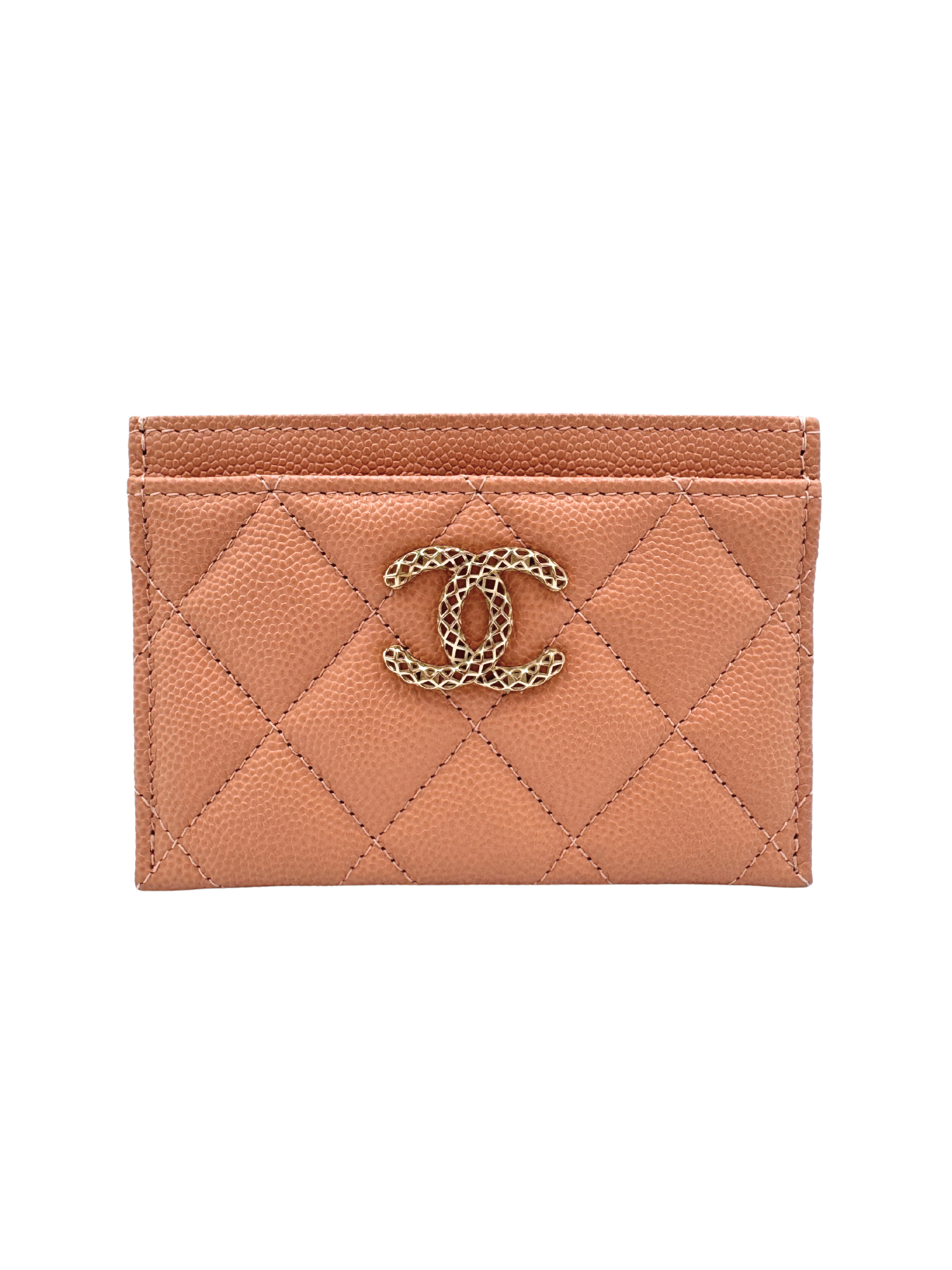 Quilted Classic CC Card Holder Wallet in Blush Nude Caviar Leather