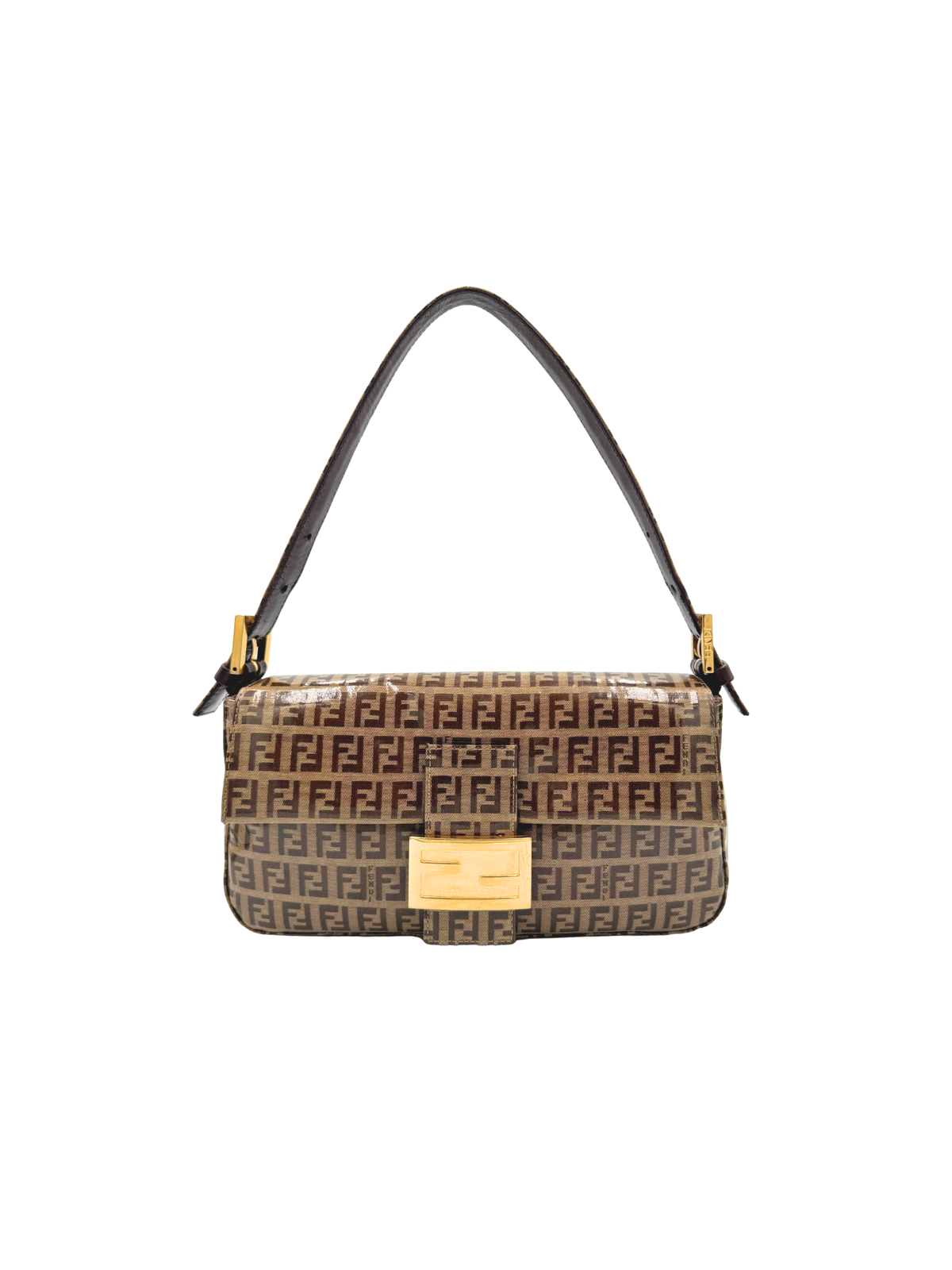 Vintage FF Zucchino Baguette Shoulder Bag in Brown and Tan Monogram Logo Vinyl