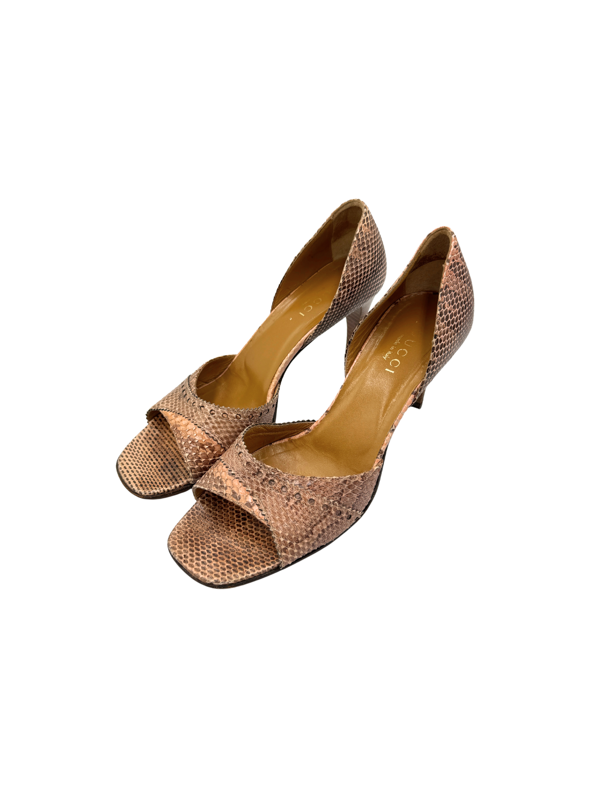 Size 9 Vintage Tom Ford Era Snakeskin D'orsay Mule Sandals in Pink and Brown Snakeskin