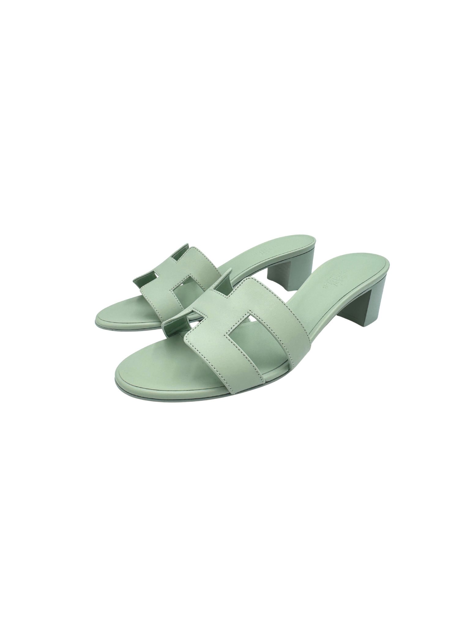Size 37.5 Hermes Oasis Sandals in Vert D'Eau Smooth Calfskin Leather