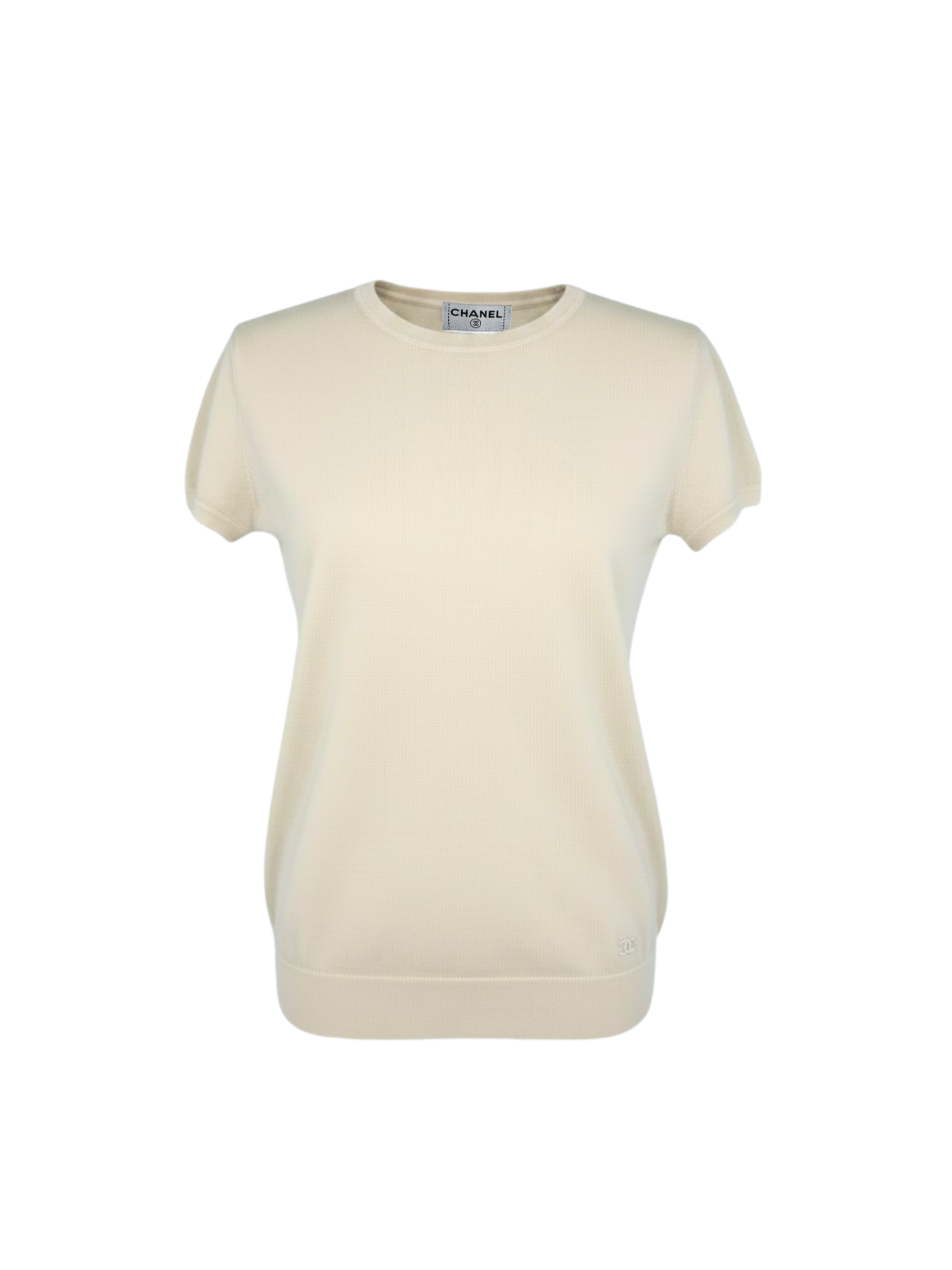 Size XS / FR 38 Vintage 2004 Karl Lagerfeld Short Sleeve Top with CC Detail in Ivory Wool Knit