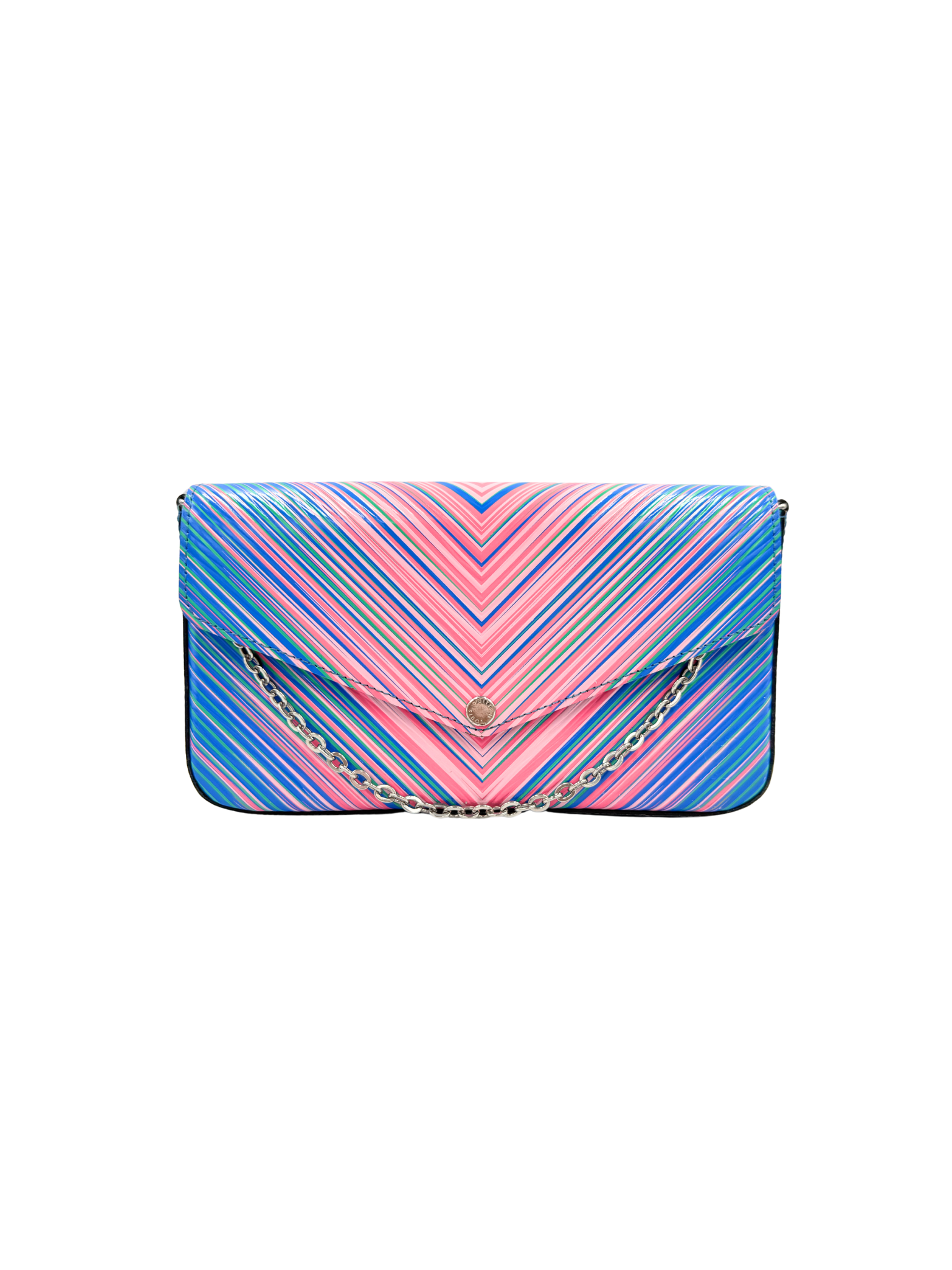 Tropical Felicie Shoulder Bag Pochette with 2 Removable Card Holder Wallet Inserts in Blue/Pink Multicolor Epi Leather (Copy)