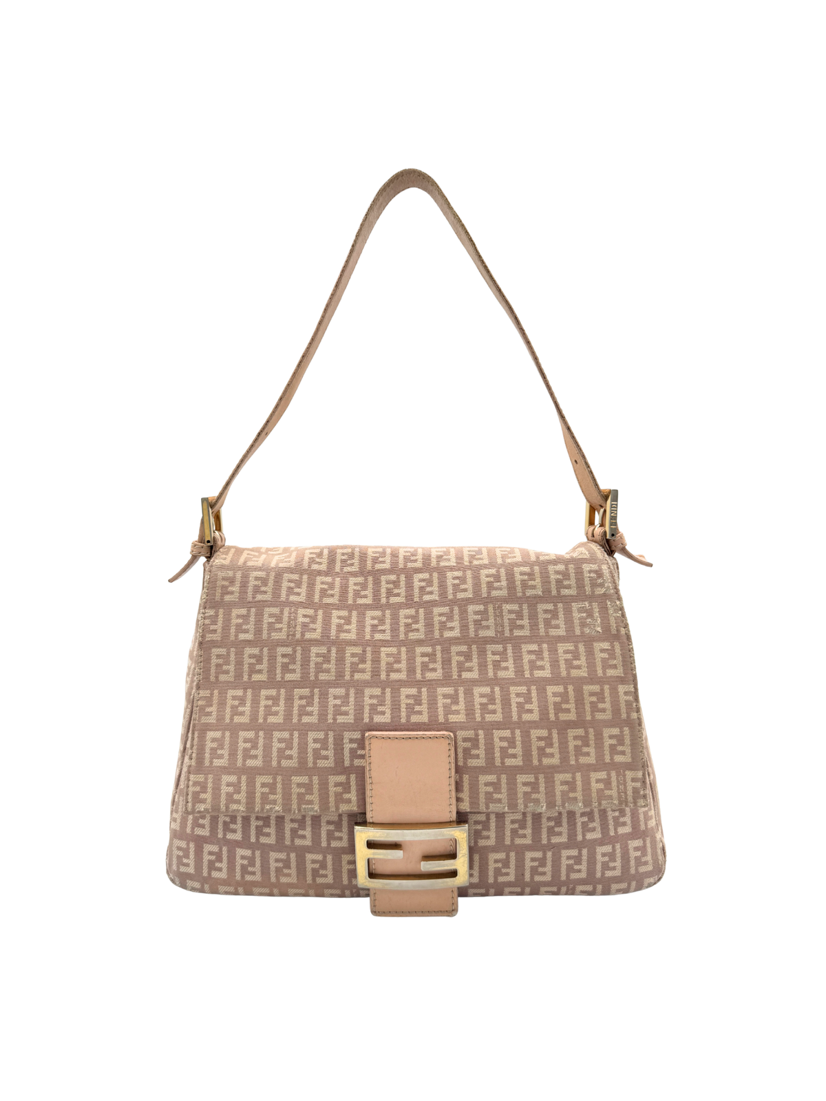 FF Logo Mamma Baguette Hobo Shoulder Bag in Mauve/Brown and Ivory Zucchino Canvas