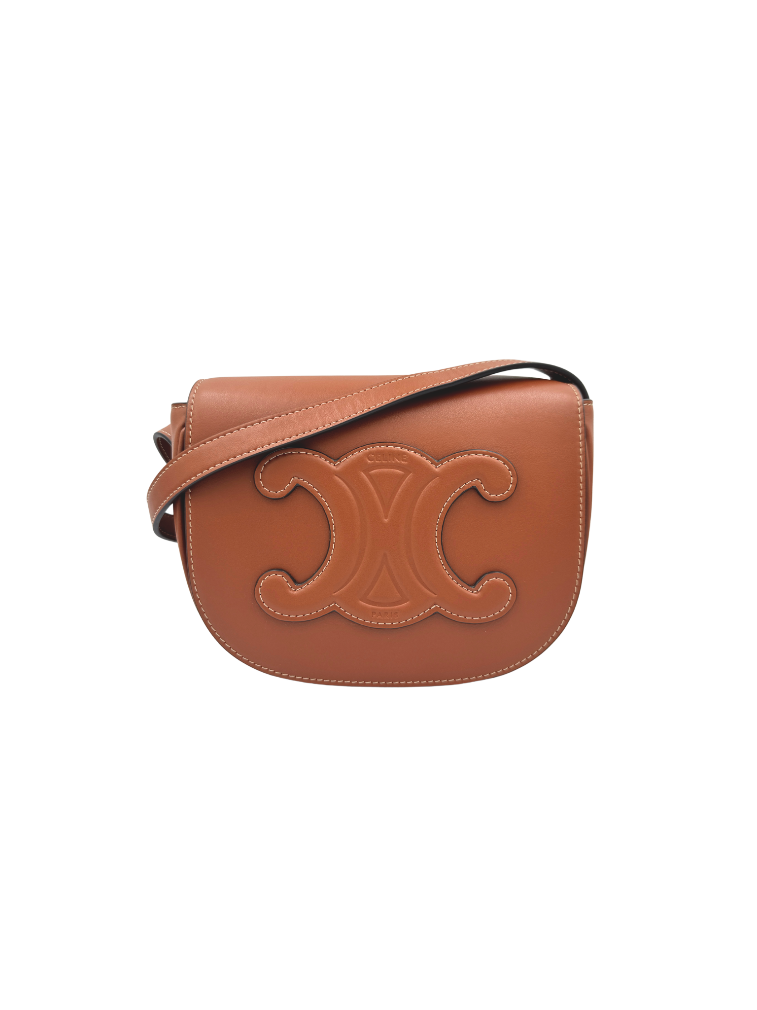 Triomphe Folco Cuir Crossbody Bag in Cognac Leather