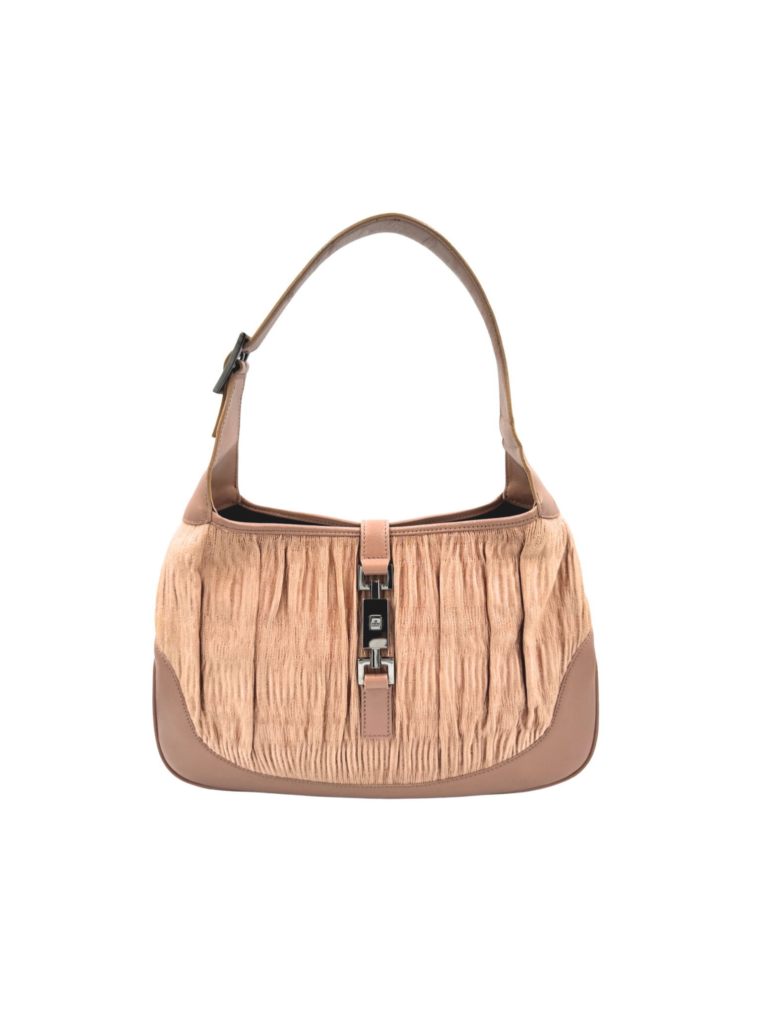 Vintage 1999 Tom Ford Era Ruched Jackie Shoulder Bag in Blush Pink Silk