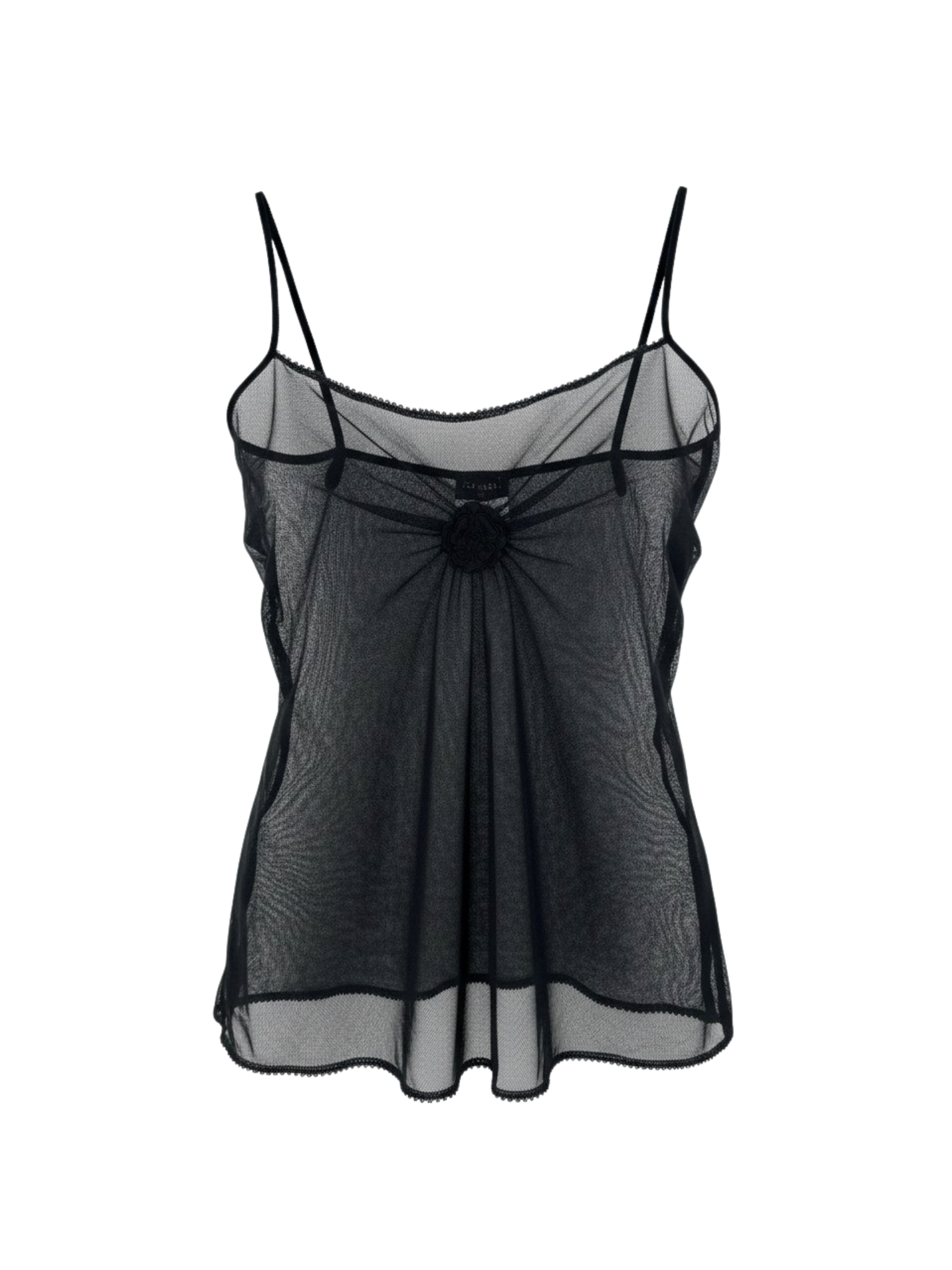 Size L / FR 42 Vintage 2004 Karl Lagerfeld Sheer Camellia Camisole in Black Lace Mesh