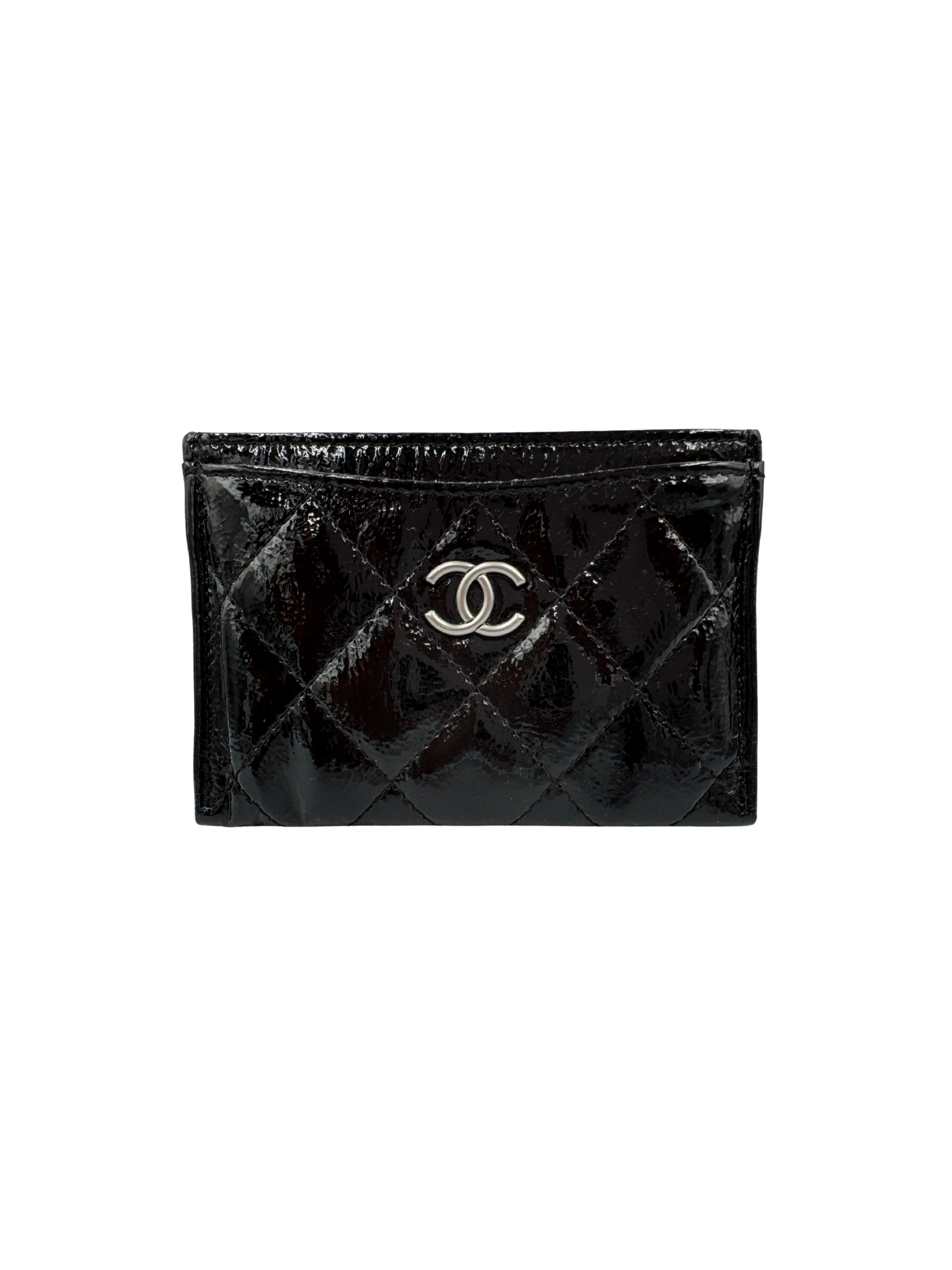 Classic Quilted CC Card Holder Wallet in Black Patent Leather