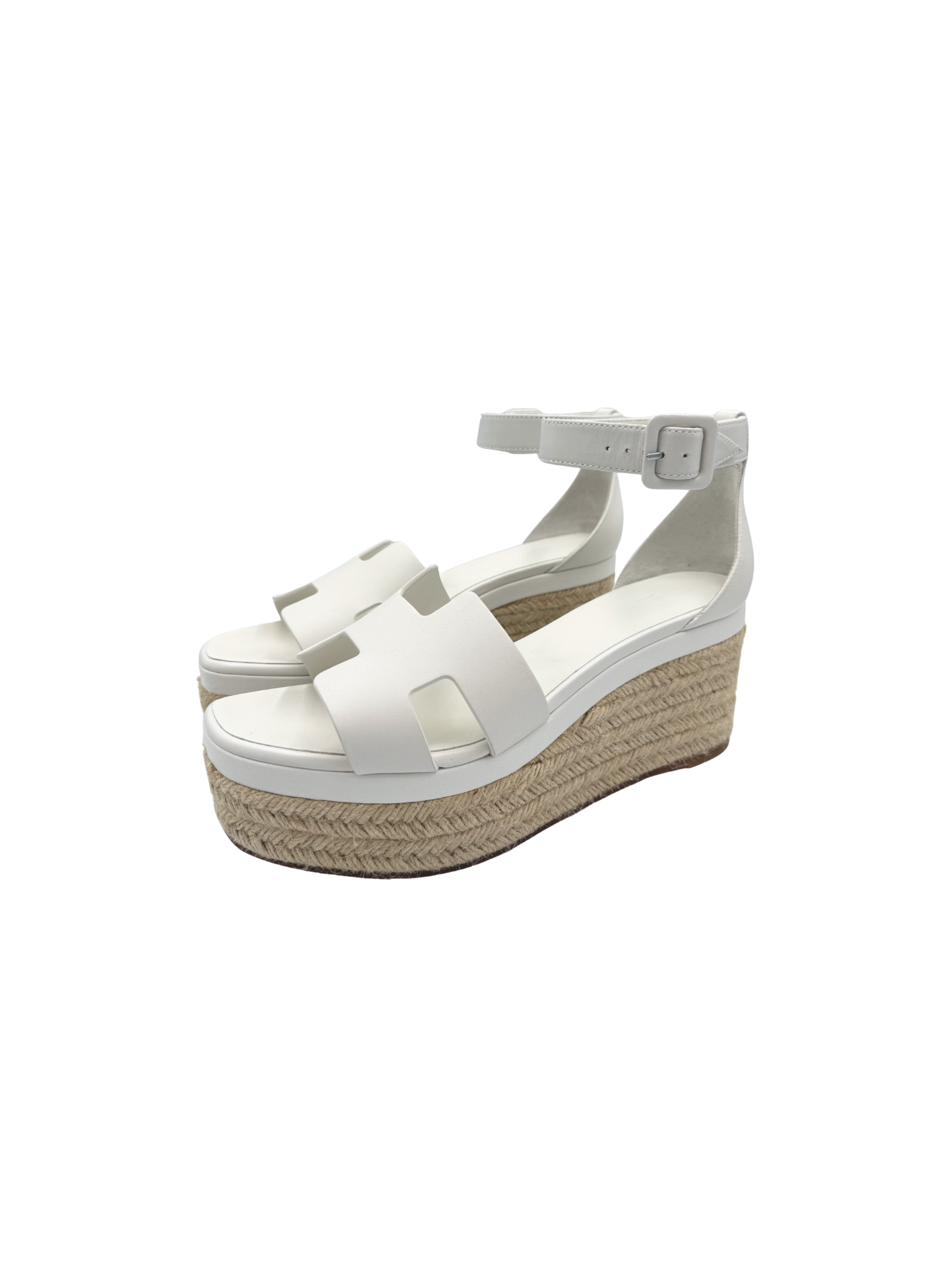 Size 40 Elda Espadrille Platform Wedge Sandals in Blanc / White Calfskin Leather