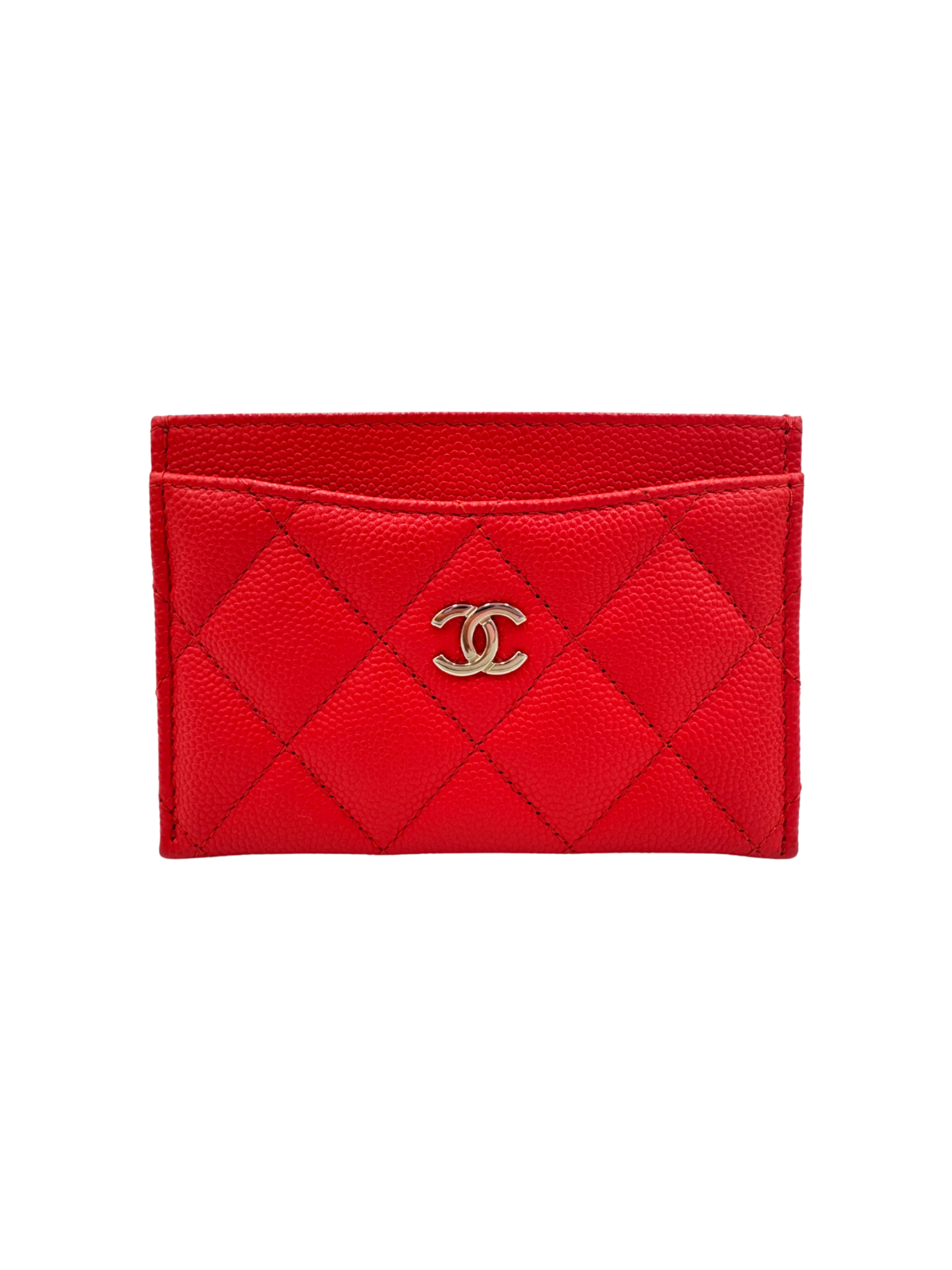 Classic Quilted Card Holder Wallet in Red Caviar Leather