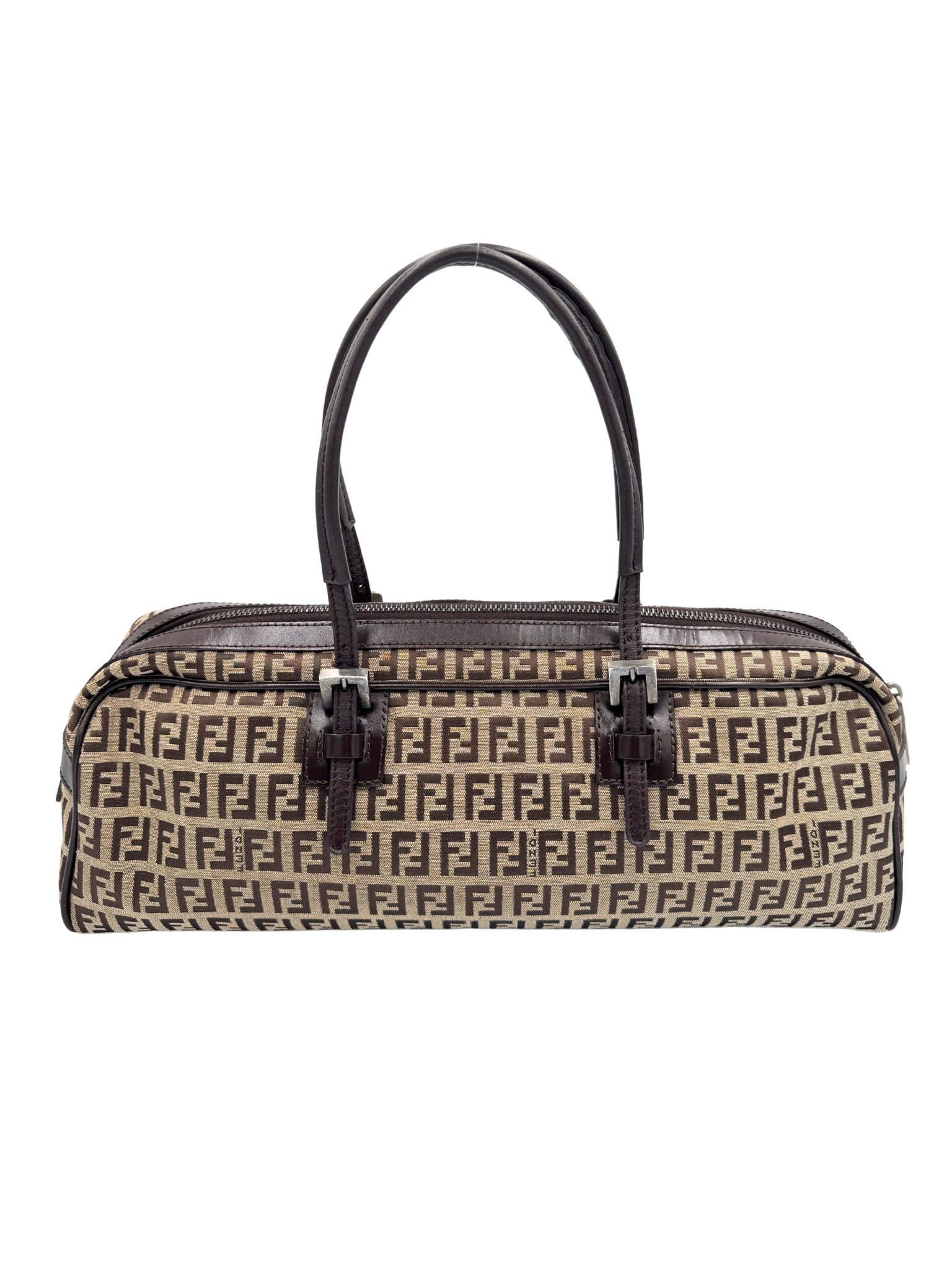 Vintage FF Zucchino Bauletto Shoulder Bag in Brown Monogram Logo Jacquard Fabric