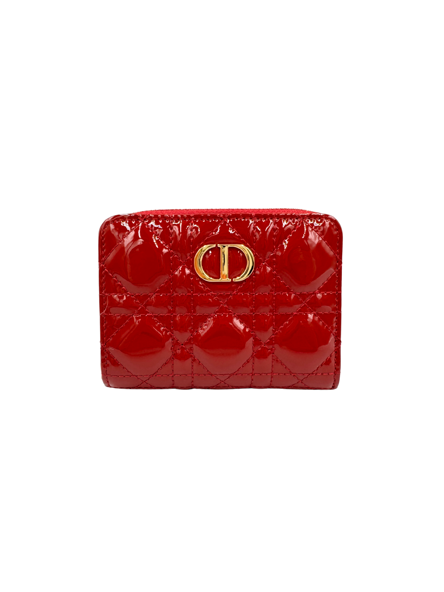 Caro Scarlet Ziparound Quilted Cannage Wallet in Red Patent Leather