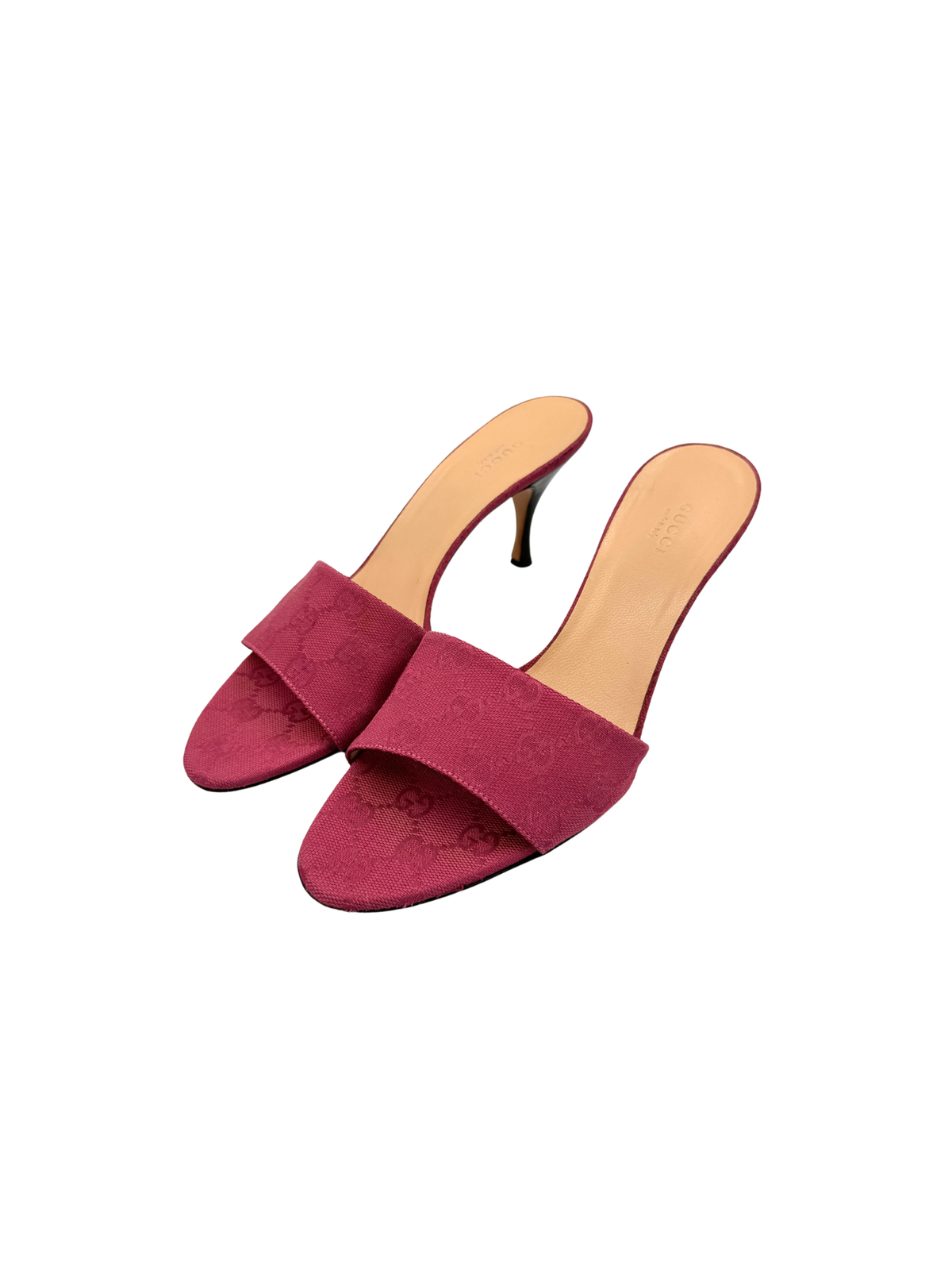Size 39 GG Logo Slip-On Mule Sandals in Burgundy Monogram GG Supreme Canvas