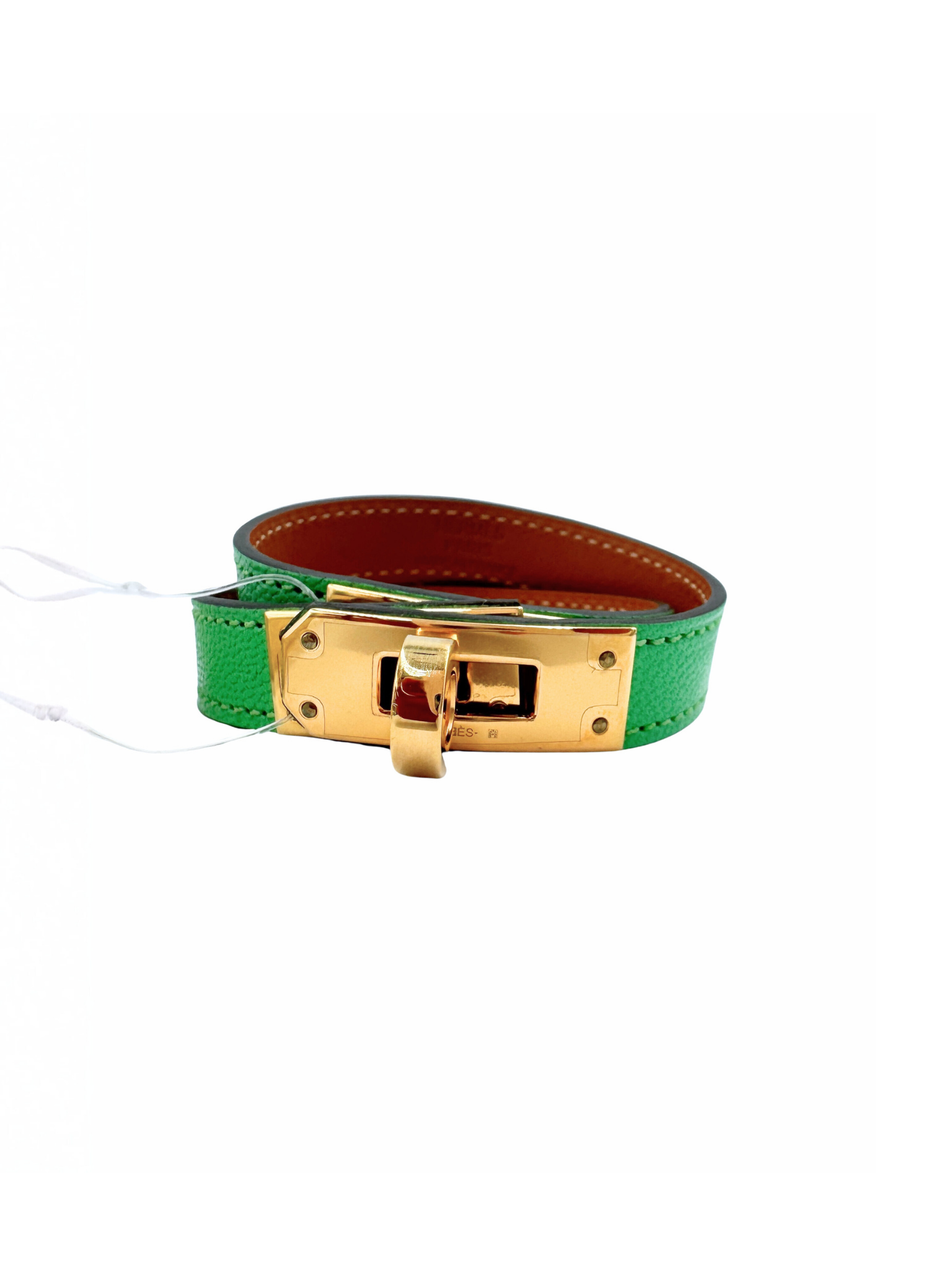 Size T2 Kelly Double Tour Bracelet in Vert Comics Chevre Chamkila Goatskin Leather
