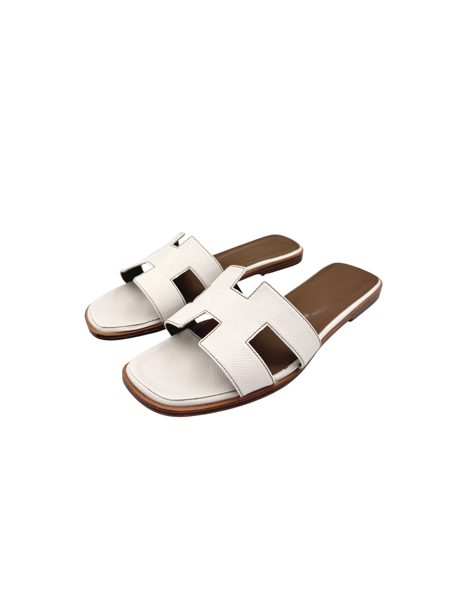 Size 39 Classic Oran Flat Slide Sandals in White Epsom Leather