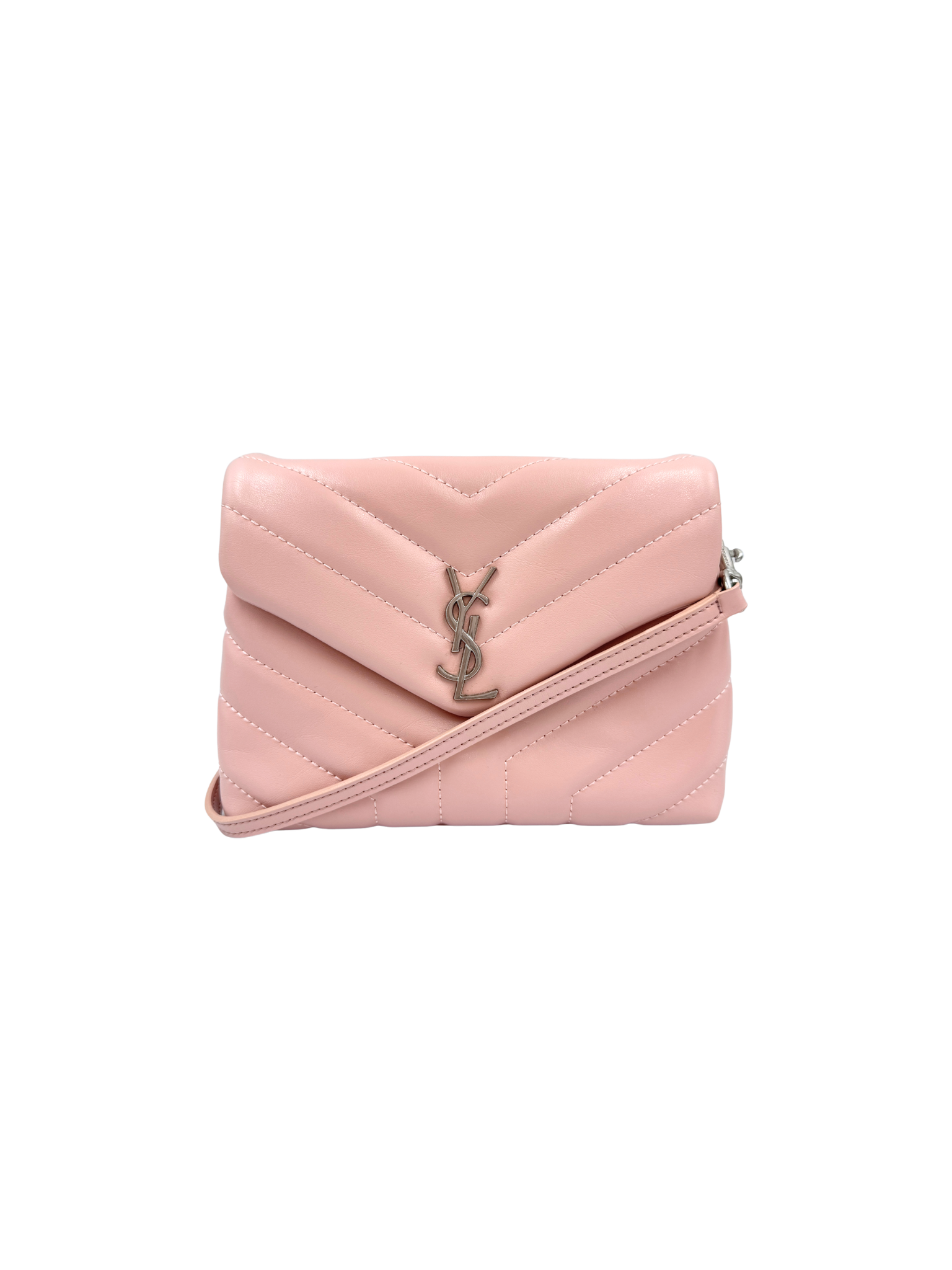 YSL Logo Small Loulou Quilted Shoulder Bag in Blush Nude Leather