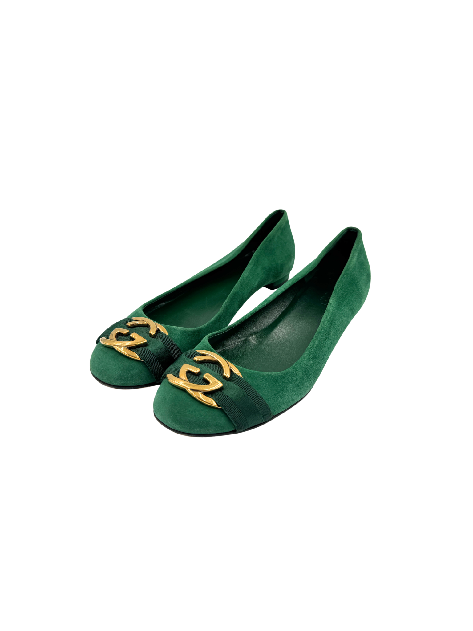 Size 41 GG Logo Ballet Flats in Green Suede