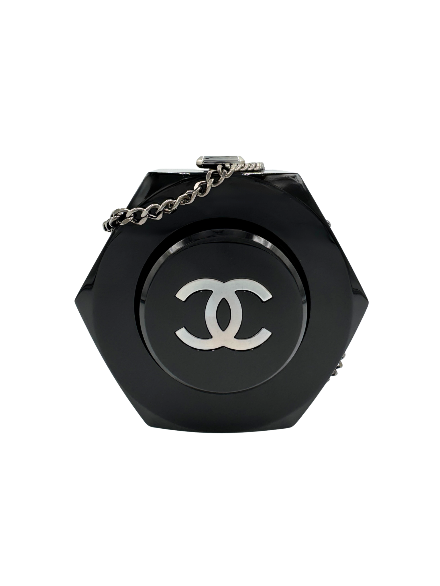 Octagon Minaudiere with Chain (28A Collection) in Black Acrylic Plexiglass