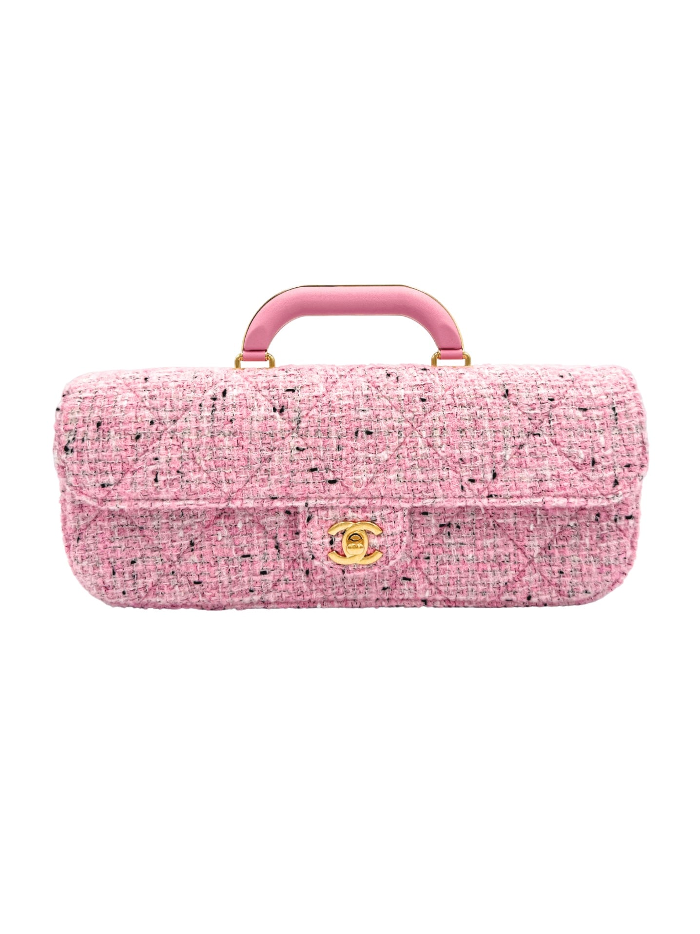 East-West Classic Flap Clutch Shoulder Bag in Pink Tweed (Cruise 2025/2026 Collection)
