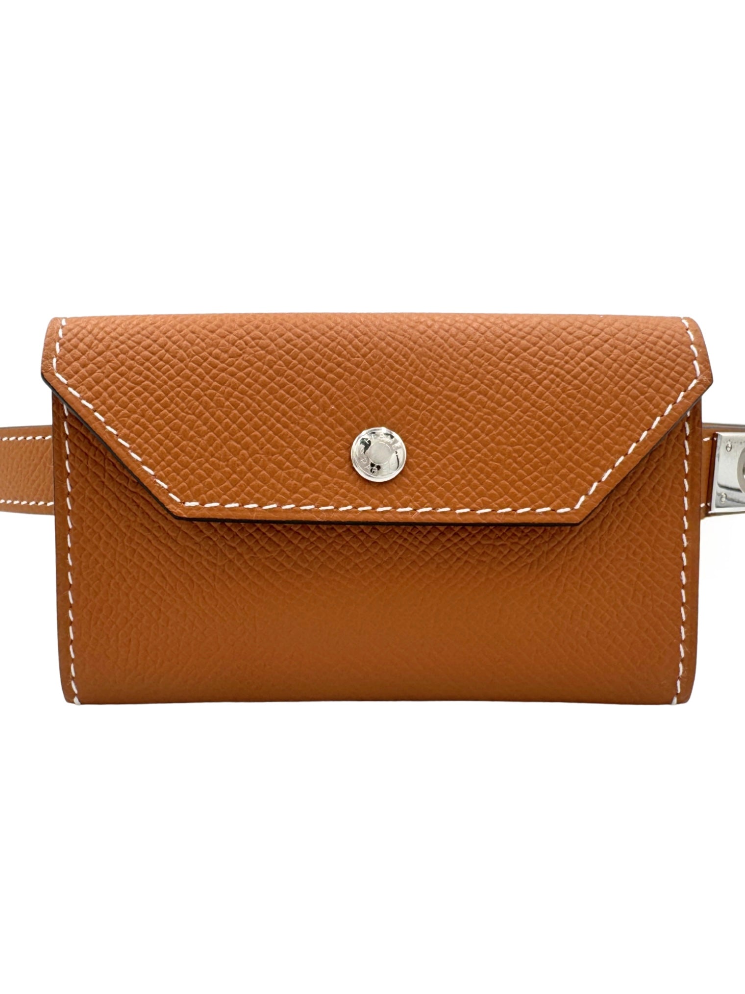 Adjustable Kelly Pocket Belt 18 with Removable Pouch in Gold Epsom Leather with Palladium Hardware