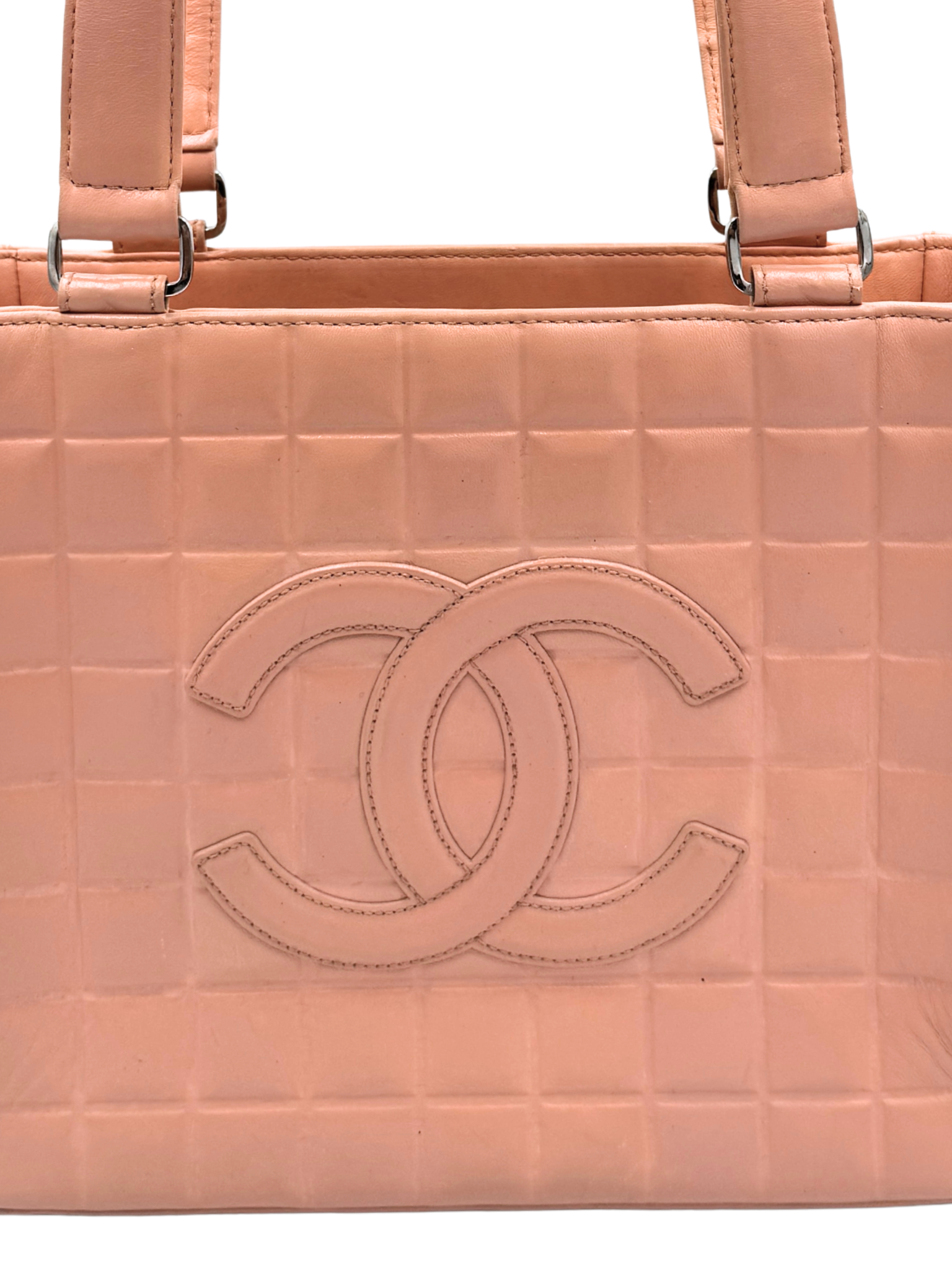 Vintage Chocolate Bar Shopping Tote Bag in Blush Nude Lambskin Leather