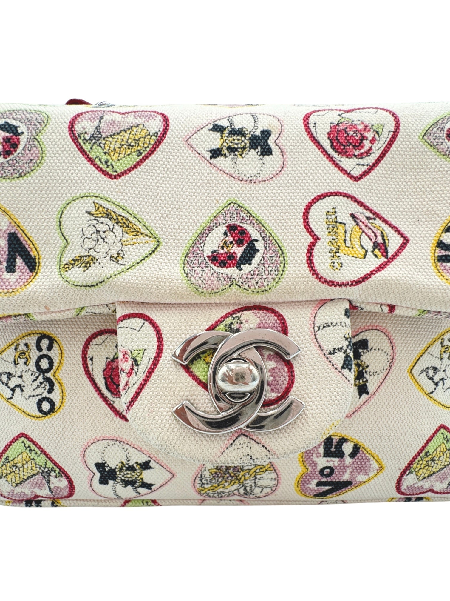 Limited-Edition Valentine's Collection Sweetheart Square Mini Classic Flap Bag in Heart Printed Ivory Canvas