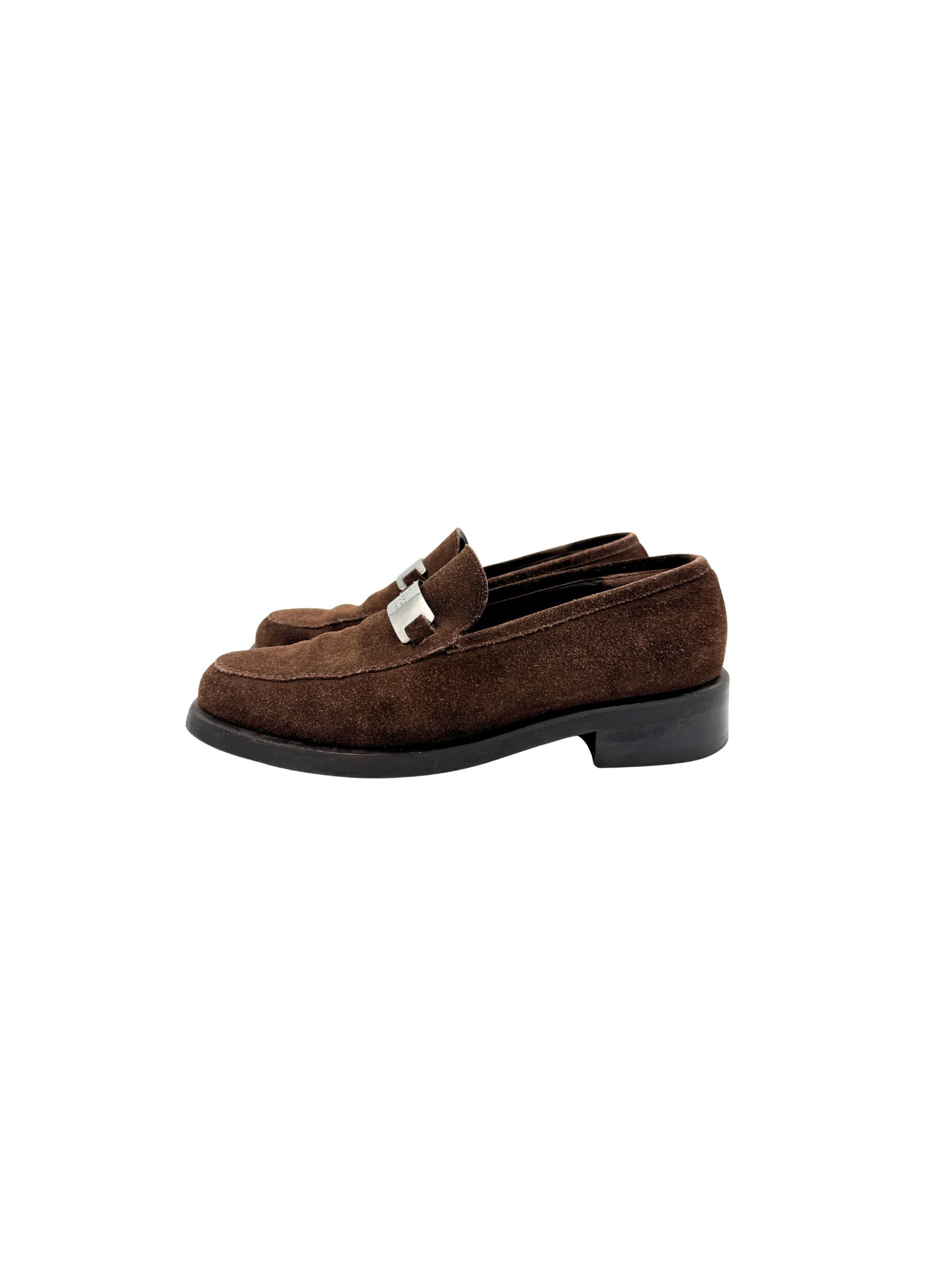 Gucci Size 38 Gucci Plate Flat Loafers in Chocolate Brown Suede