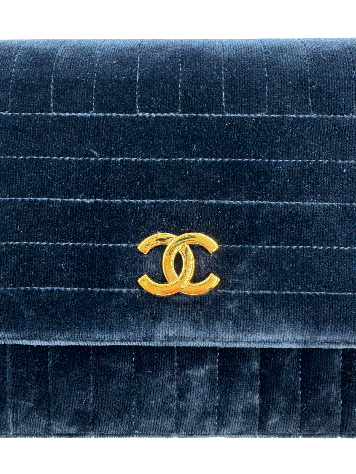 Vintage Karl Lagerfeld Era CC Matelasse Quilted Single Flap Shoulder Bag in Navy Velvet