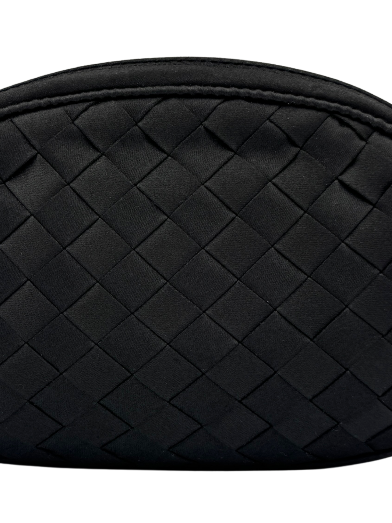 Vintage Camera Shoulder Bag in Black Intrecciato Woven Satin