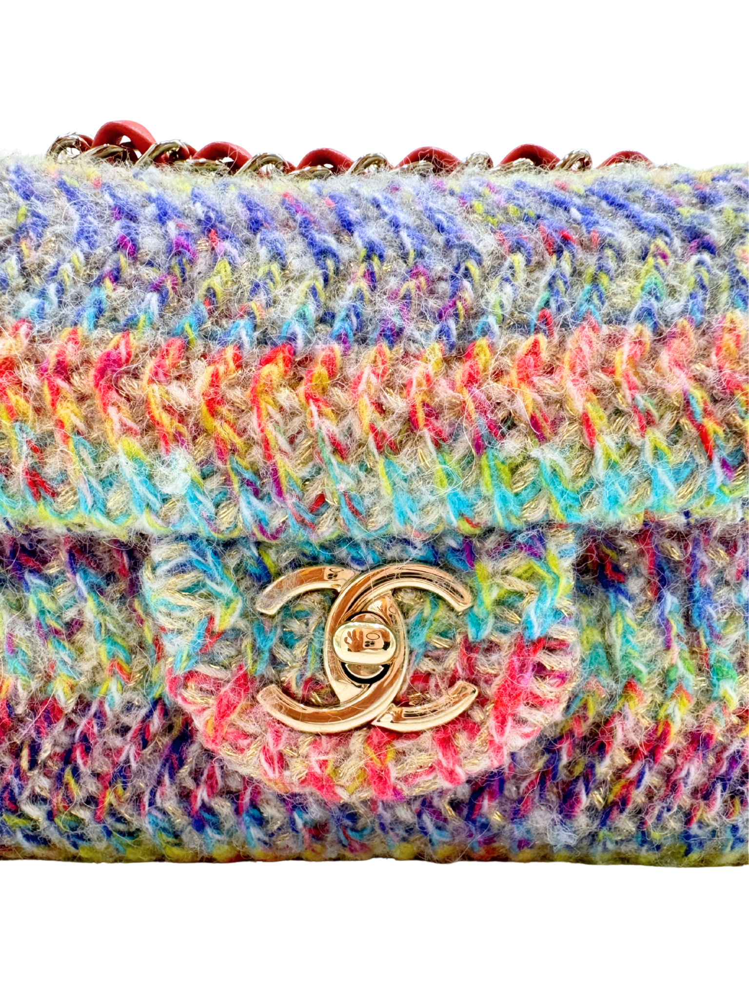 2020 Fantasy Classic Rectangular Mini Single Flap Bag in Rainbow Knit