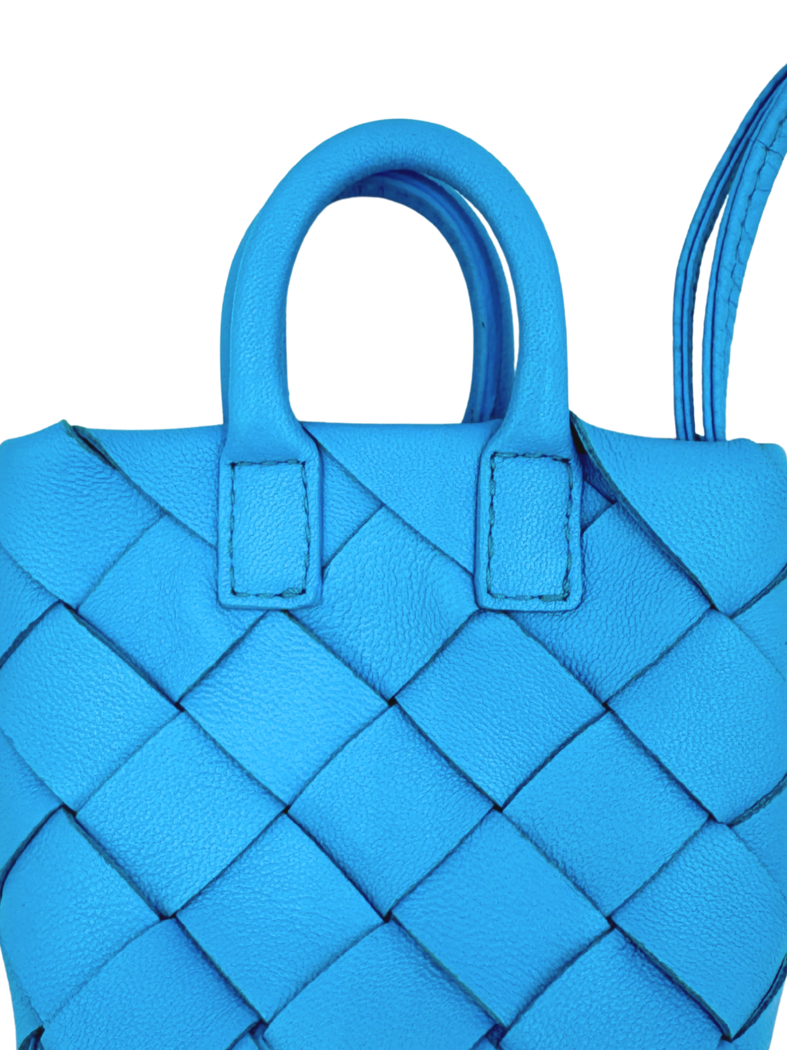Mini Cabat Bag Charm in Blue Intrecciato Woven Leather