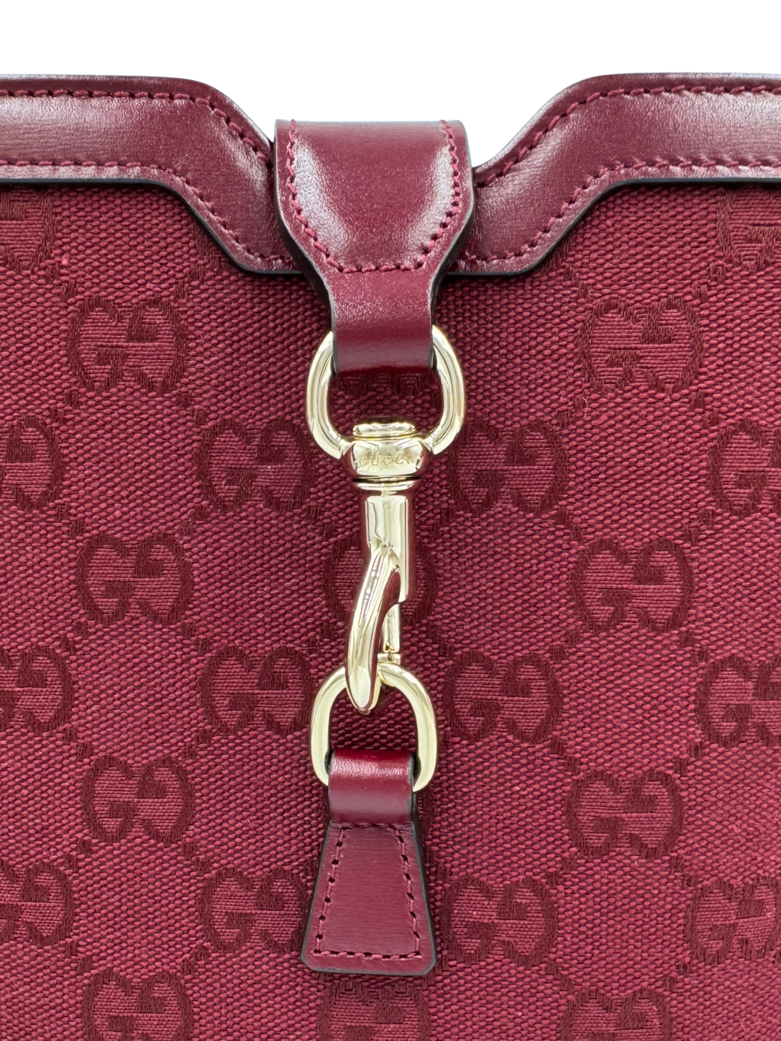 Logo Bucket Shoulder Bag with Gucci Web Strap in Burgundy Rosso Ancora Monogam GG Supreme Canvas