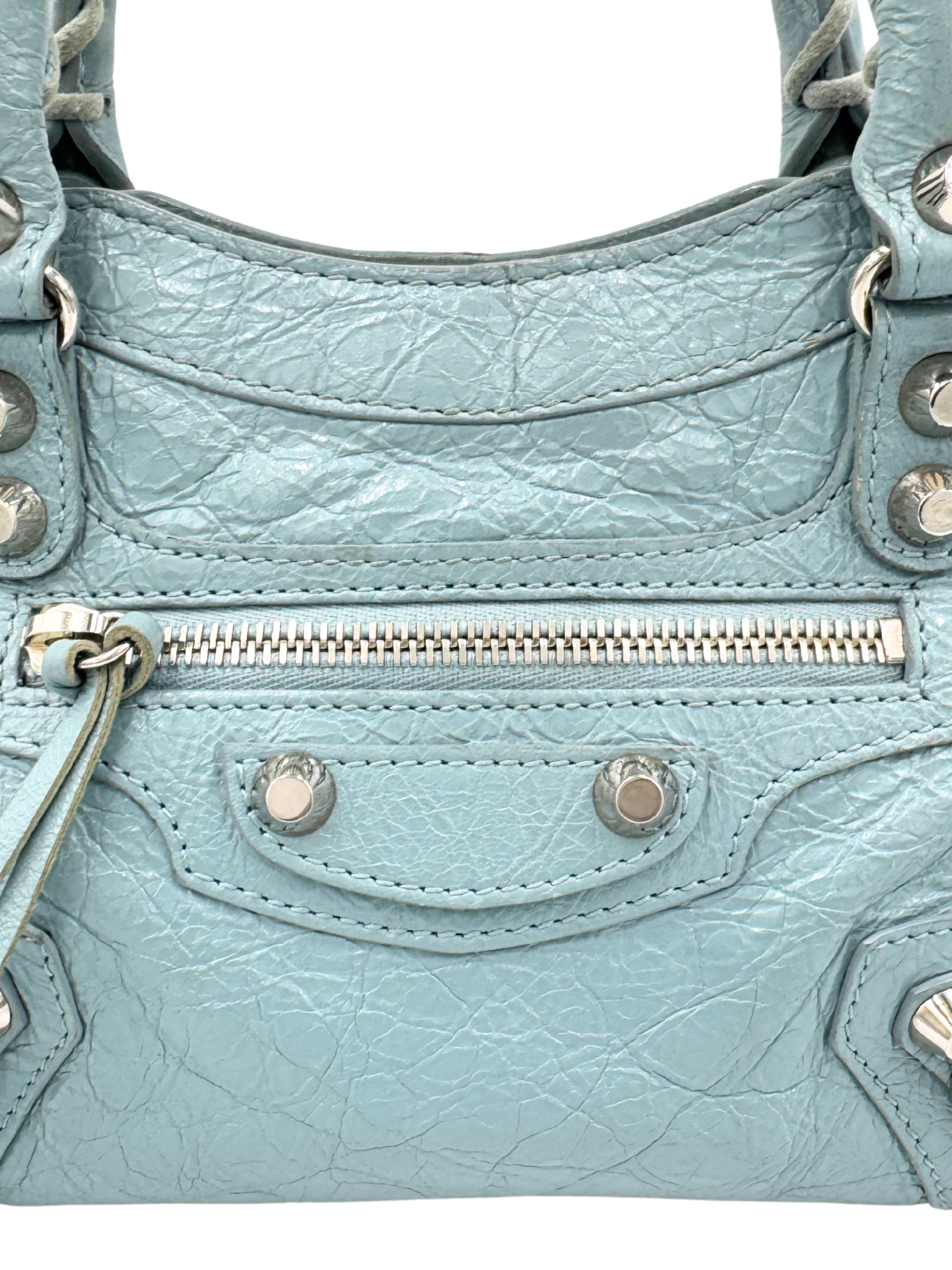 Classic Mini City Shoulder Bag in Blue Agneau Lambskin Leather
