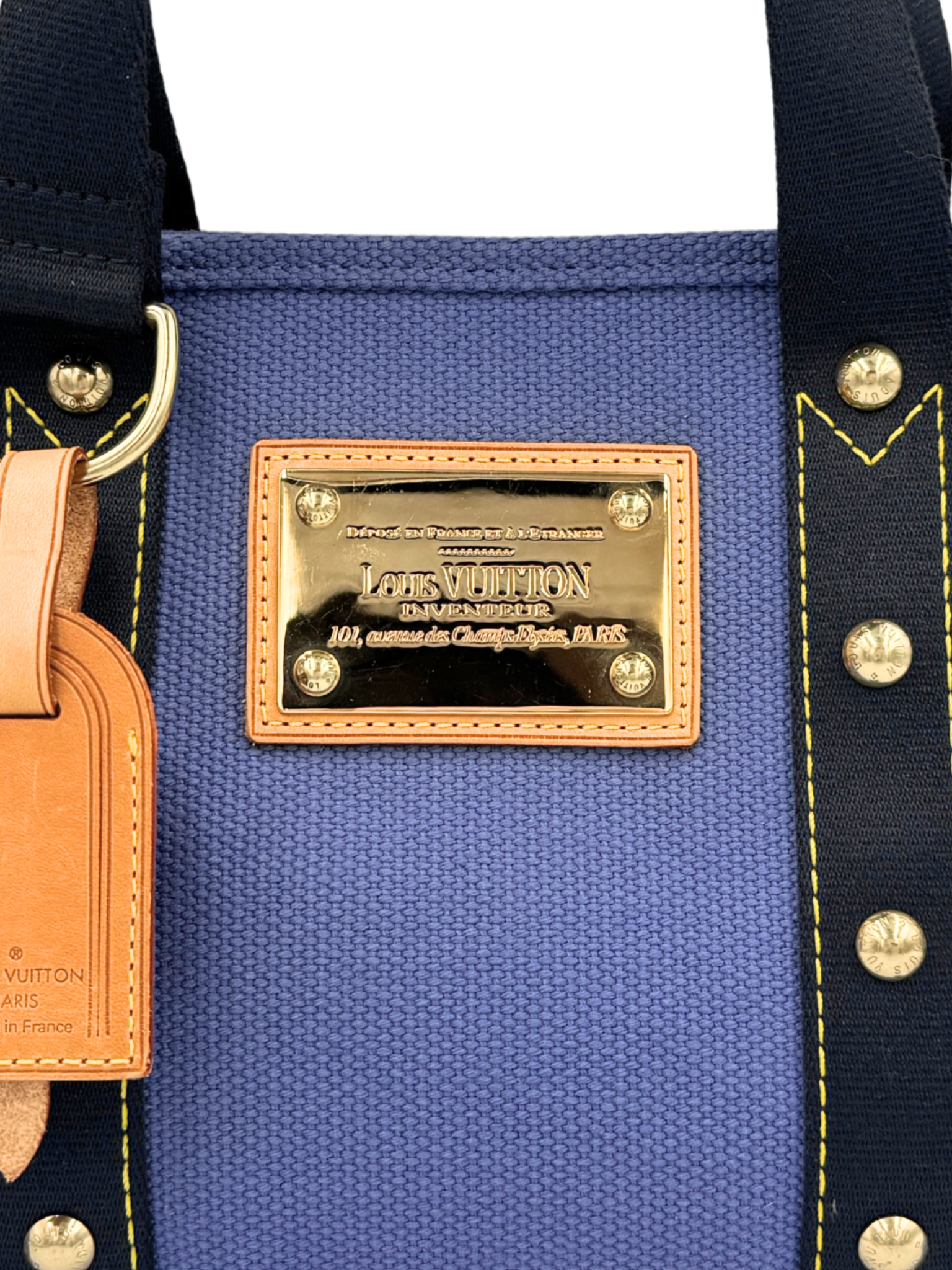 Small Shopping Tote Bag with Logo Plaque in Blue Canvas
