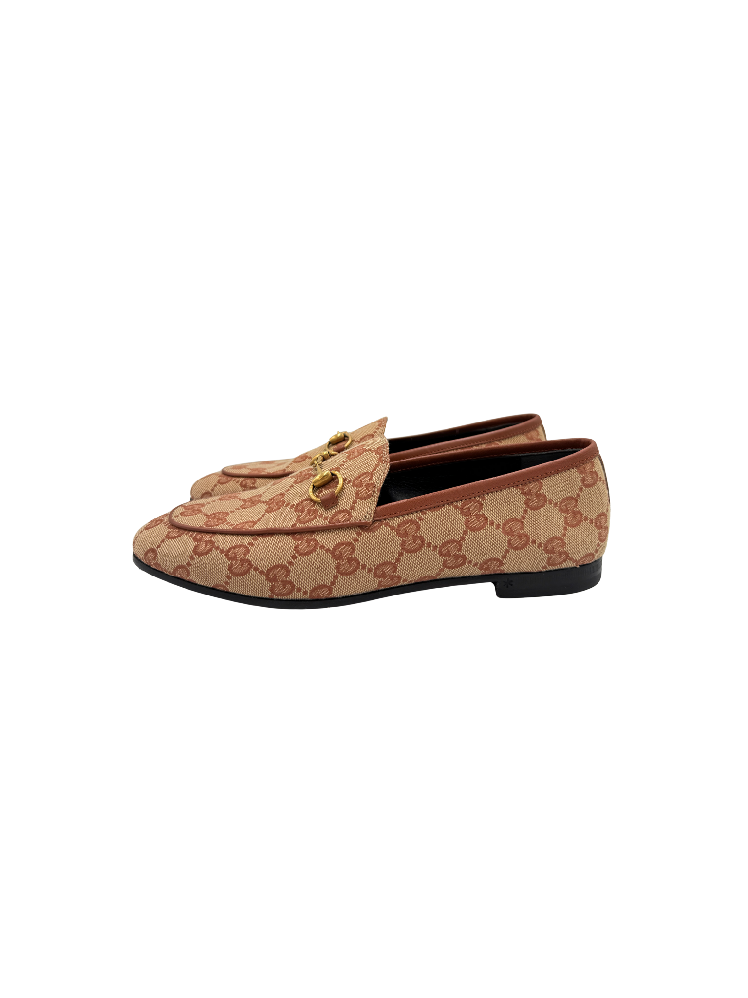 Size 37.5 Jordaan GG Supreme Horsebit Loafers in Beige & Brick Red Ruggine Rust Monogram Canvas