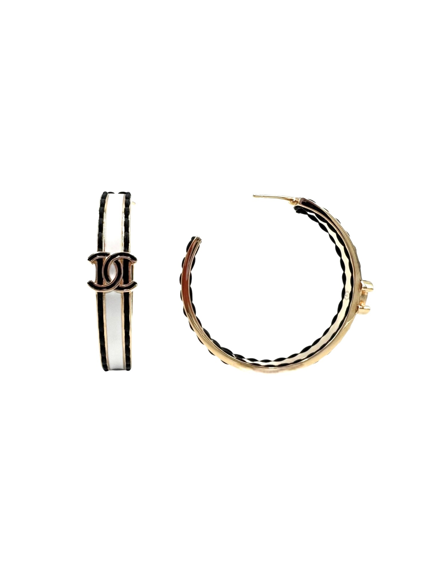CC Hoop Earrings in White & Black Enamel