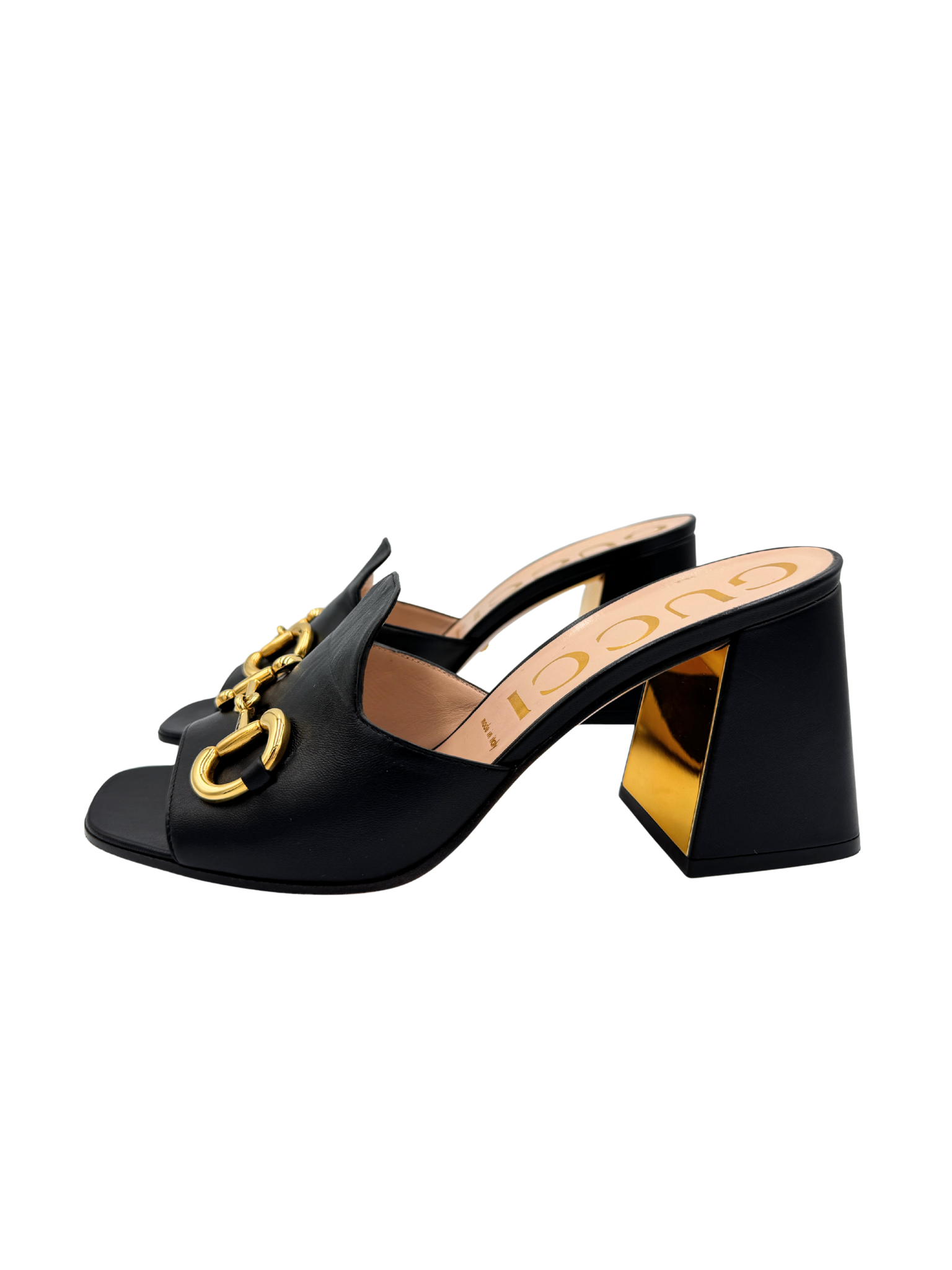Size 40.5 Horsebit Slide Sandals in Black Smooth Leather