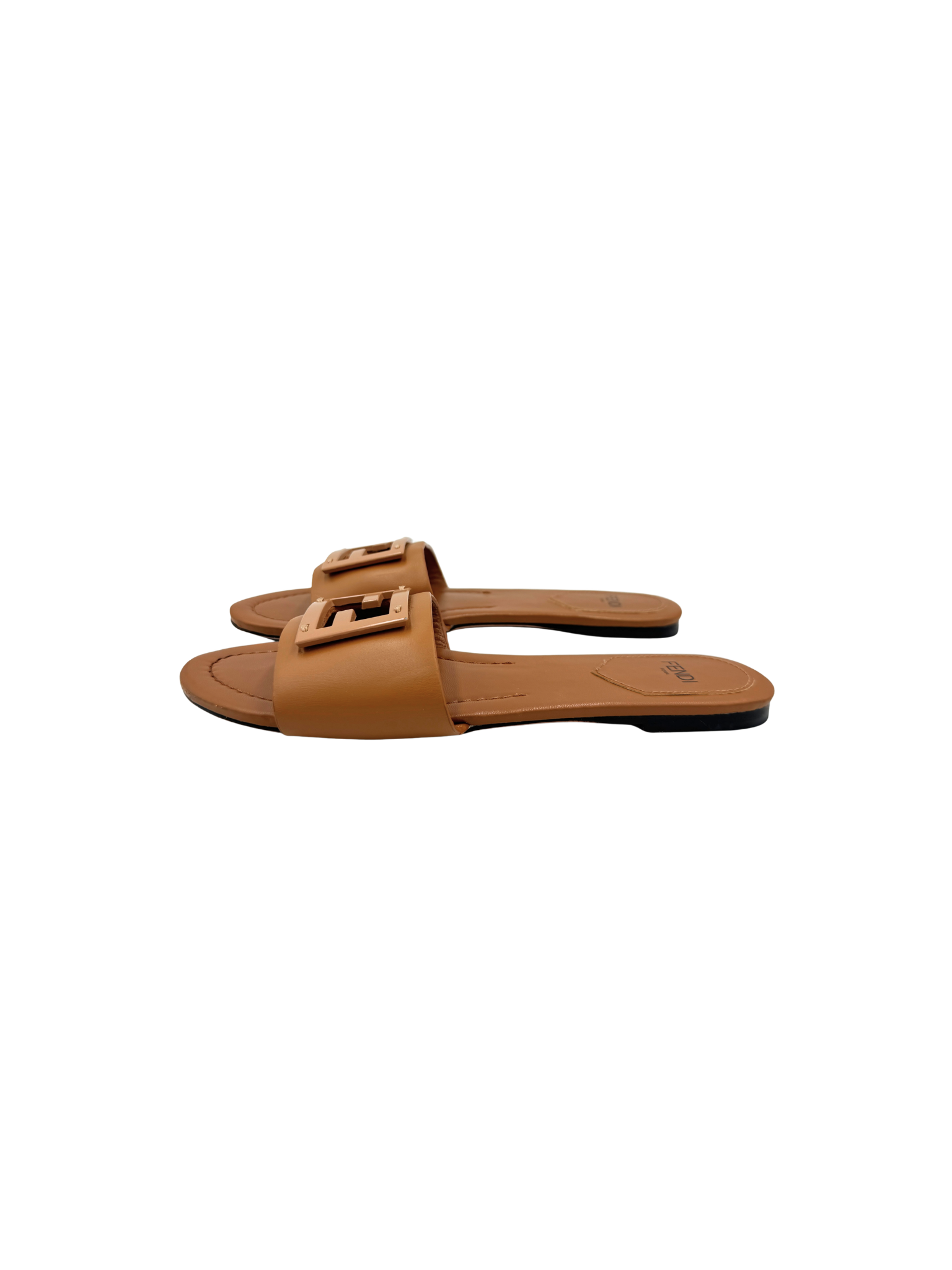 Size 39 FF Baguette Flat Slide Sandals in Brown Leather