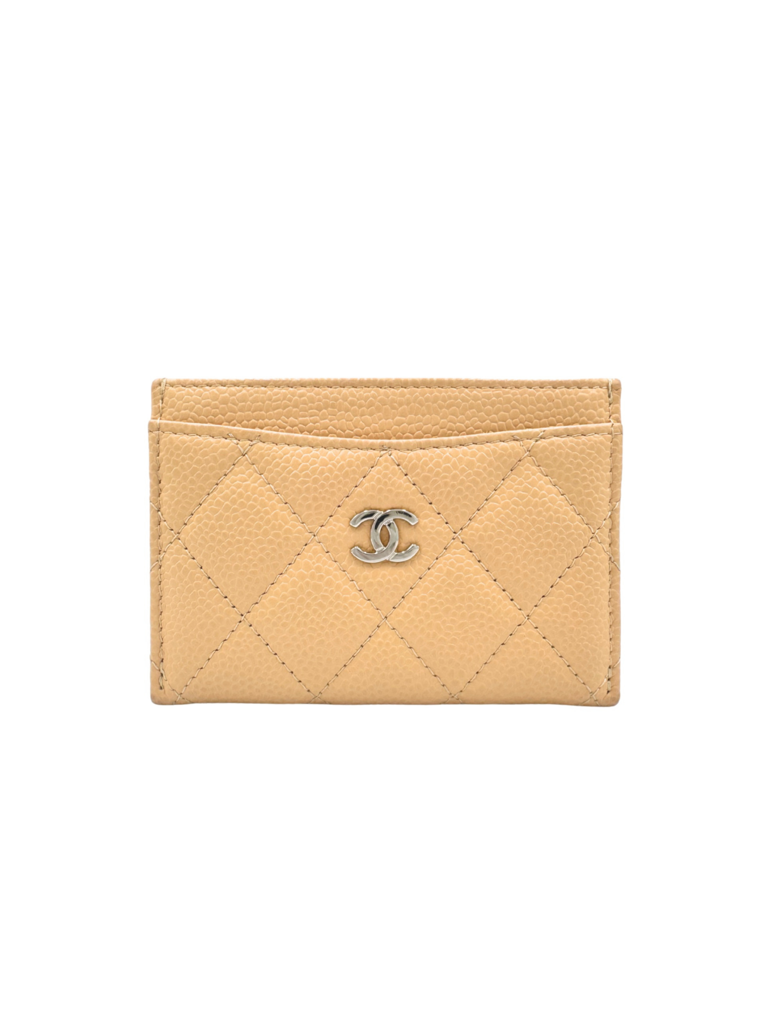Classic Quilted CC Card Holder Wallet in Beige Claire Caviar Leather