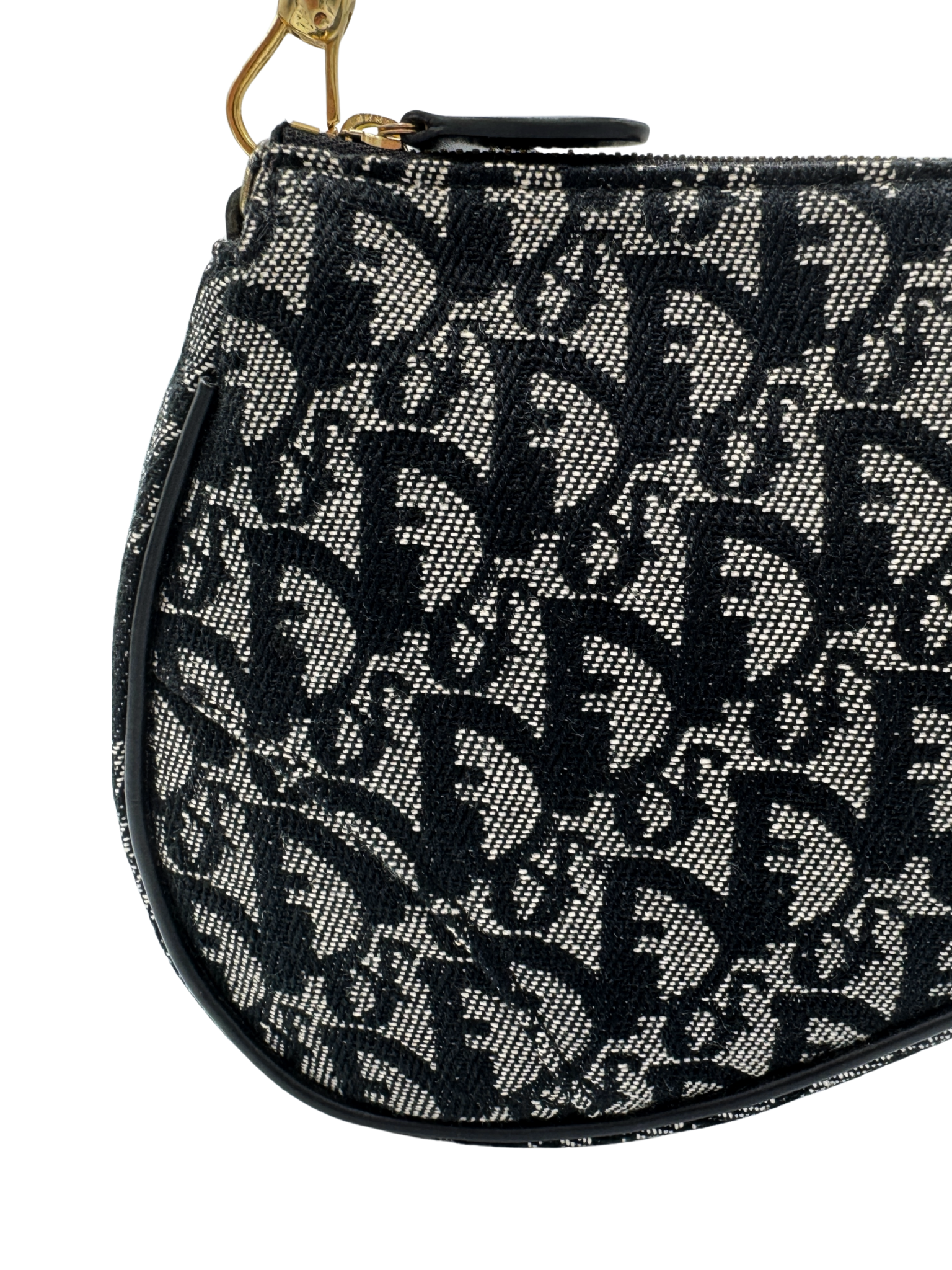 Vintage Mini Saddle Shoulder Bag Pochette in Black Monogram Oblique Diorissimo Canvas