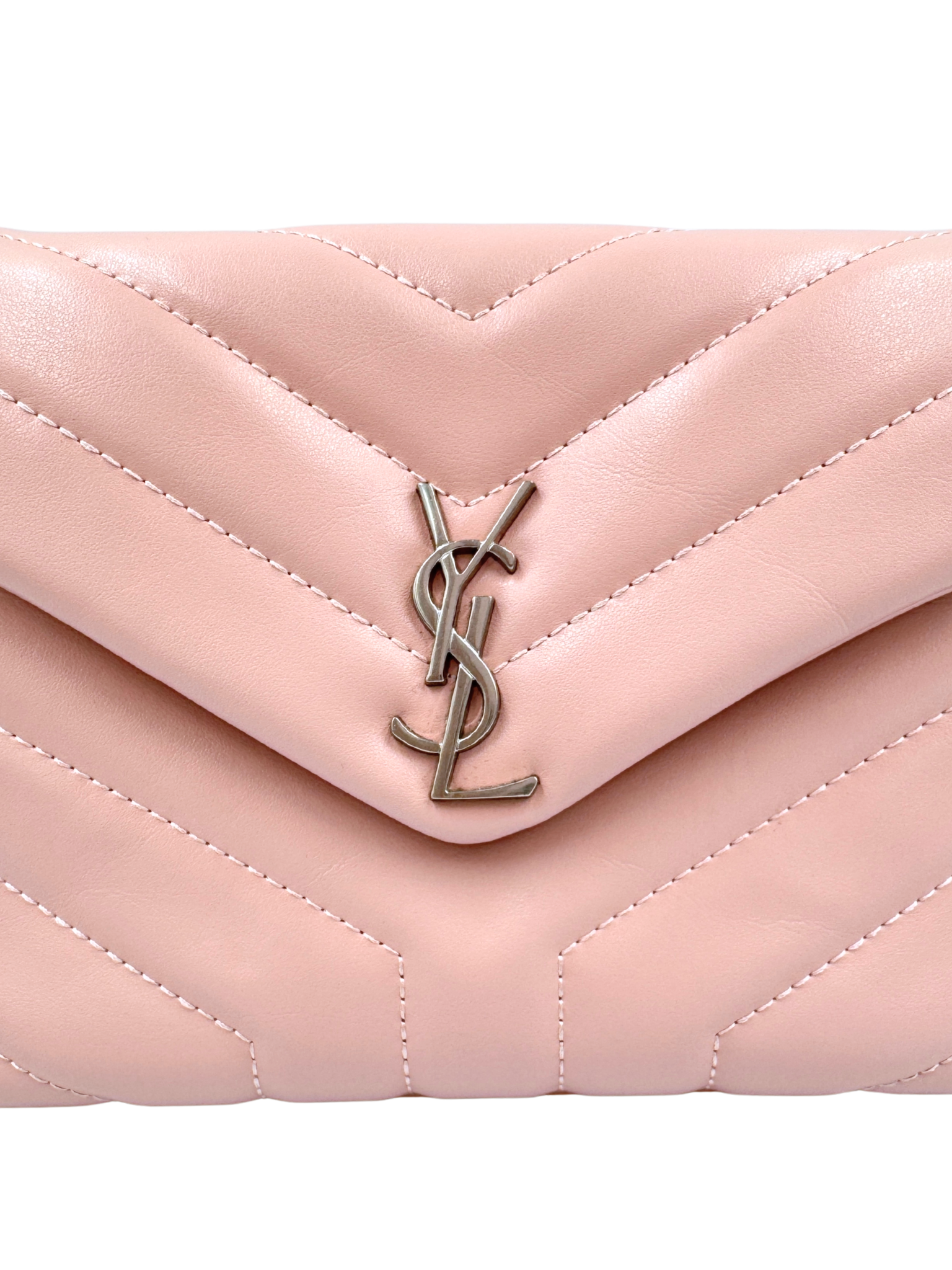 YSL Logo Small Loulou Quilted Shoulder Bag in Blush Nude Leather