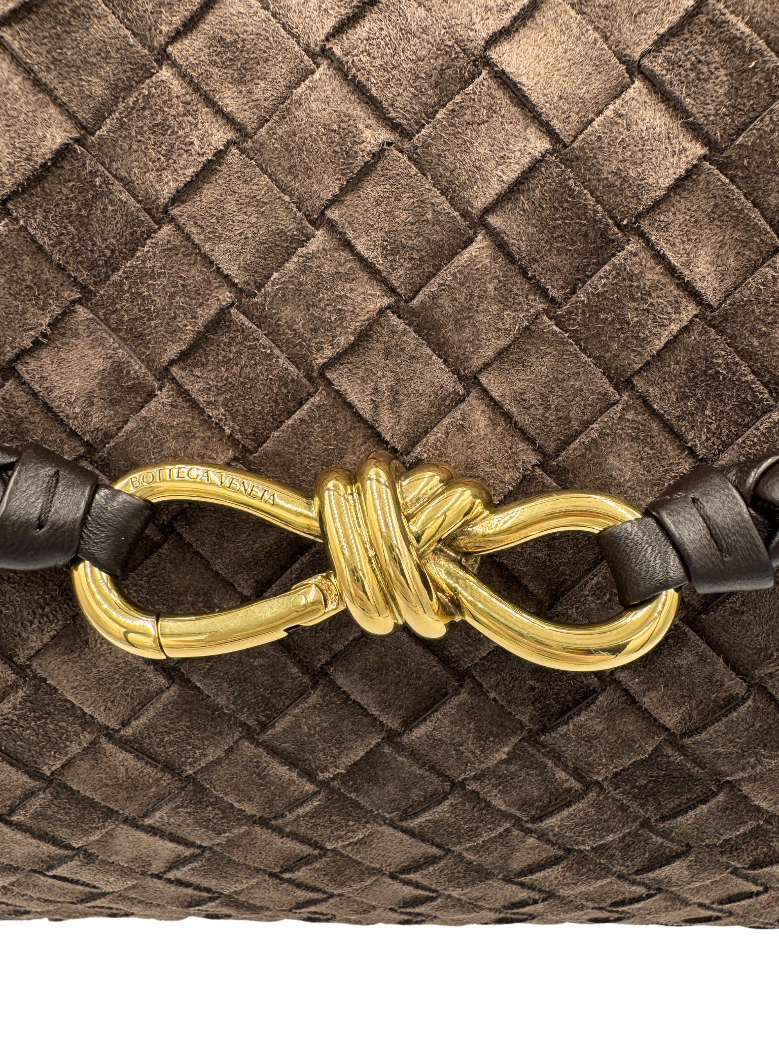 Medium Andiamo Shoulder Bag with Top Handle in Fondant Brown Intrecciato Suede