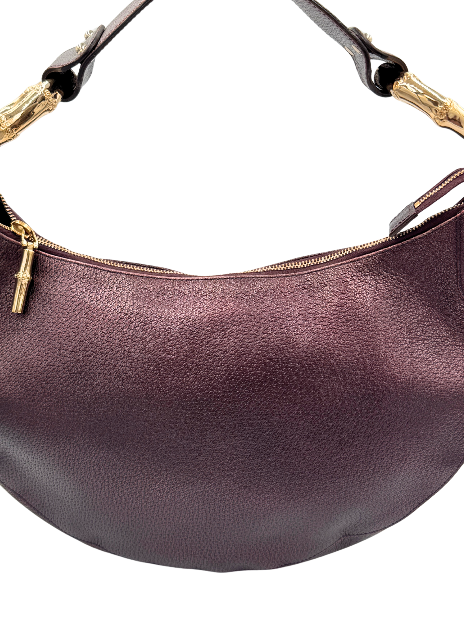 Vintage Tom Ford Era GG Logo Hobo Shoulder Bag in Plum Grained Leather