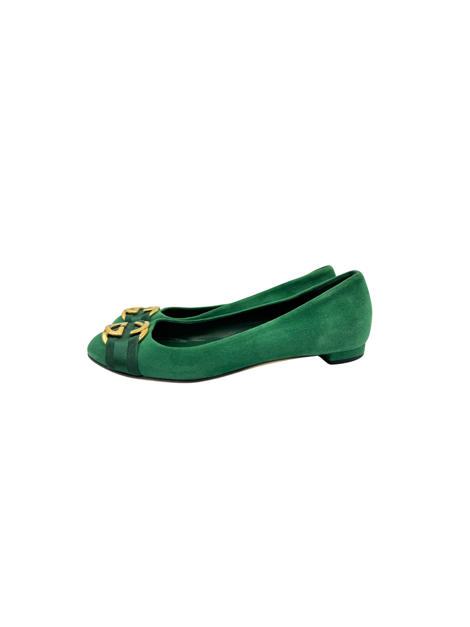Size 41 GG Logo Ballet Flats in Green Suede